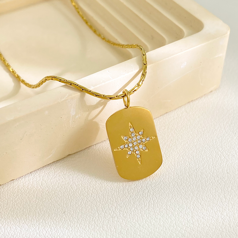 Vintage ZIRCON studded Octagonal Star Charm Necklace Stainless Steel Geometric Shape Titanium Steel Pendant Necklace Accessory - Image 3