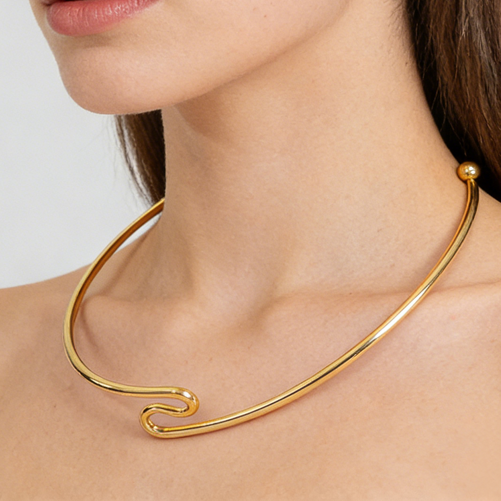 Geometric Twisted Line Collar Daily Stainless Steel Minimalist Opening Adjustable Collar Joyas De Acero Inoxidable Al Por Mayor - Image 5