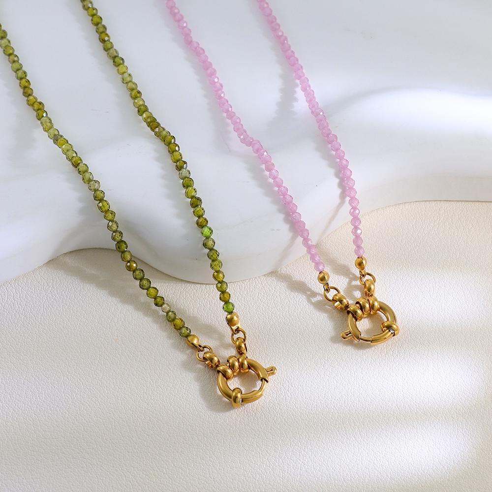18K Gold Plated Tarnish Free Stainless Steel Jewelry Chain Spring Buckle Colorful Beads DIY Fashion Necklaces - Image 4