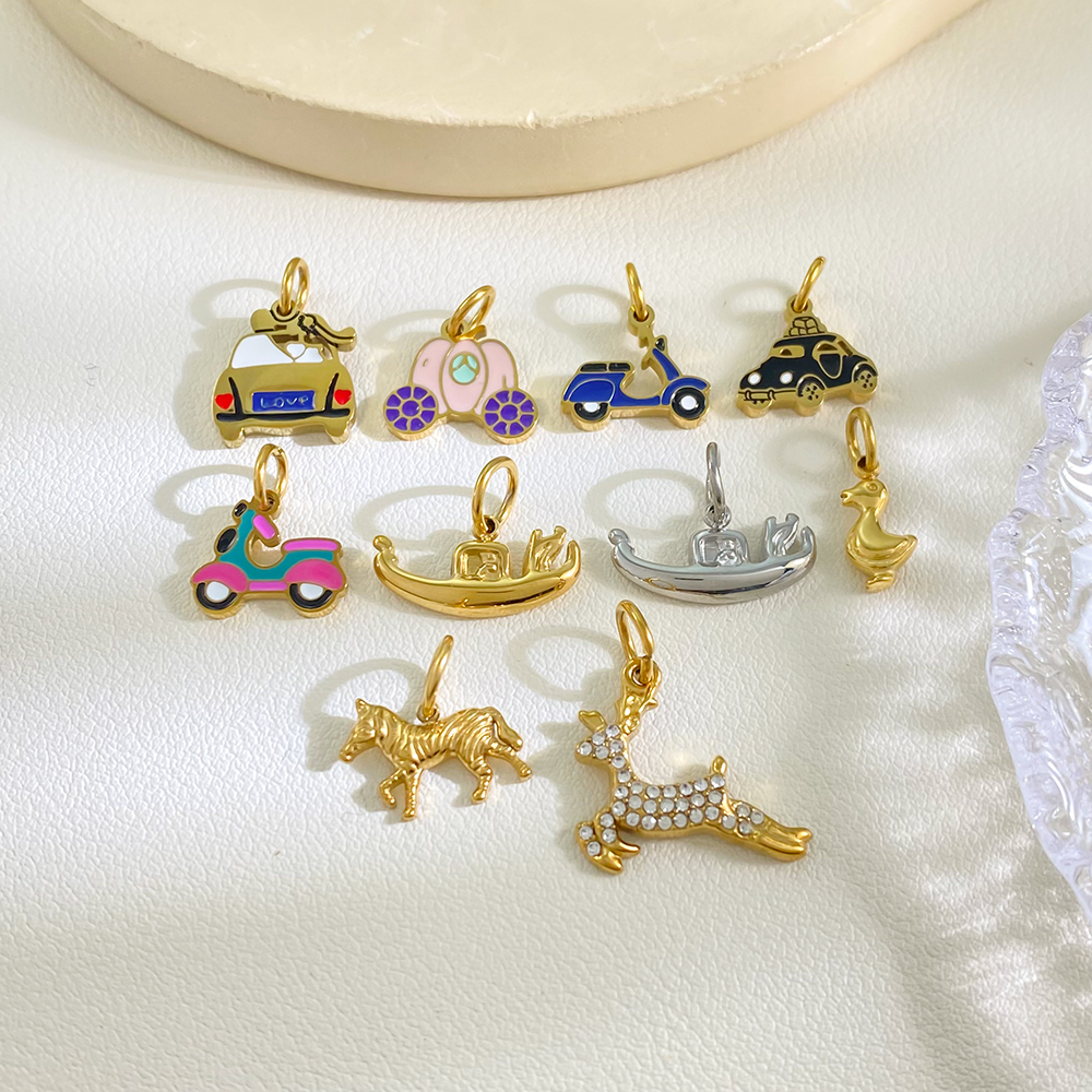 Transportation Series DIY Pendant Accessories Taxi Gondola Motorcycle 18k Gold Plated Stainless Steel Charms Wholesale