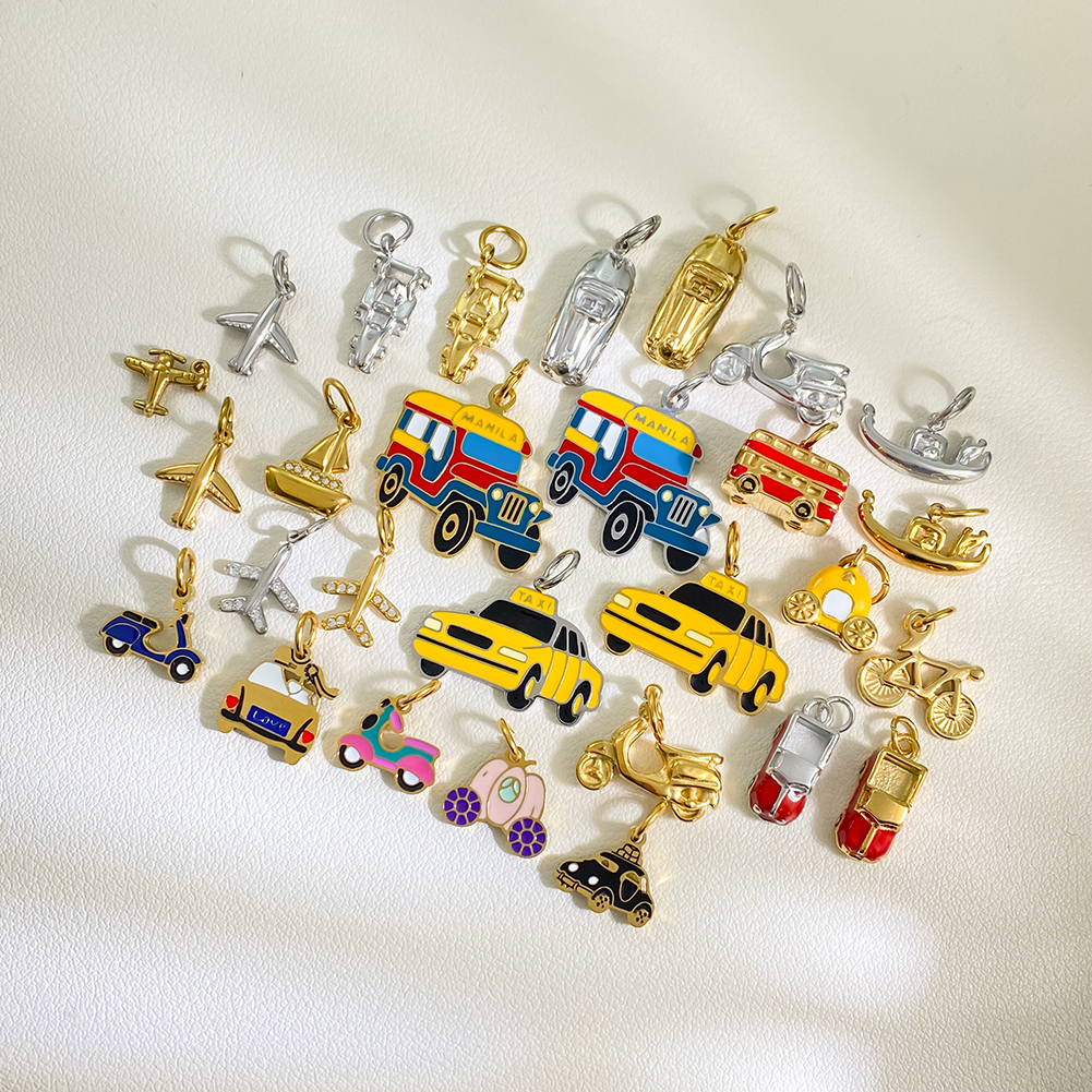 Transportation Series DIY Pendant Accessories Taxi Gondola Motorcycle 18k Gold Plated Stainless Steel Charms Wholesale - Image 3