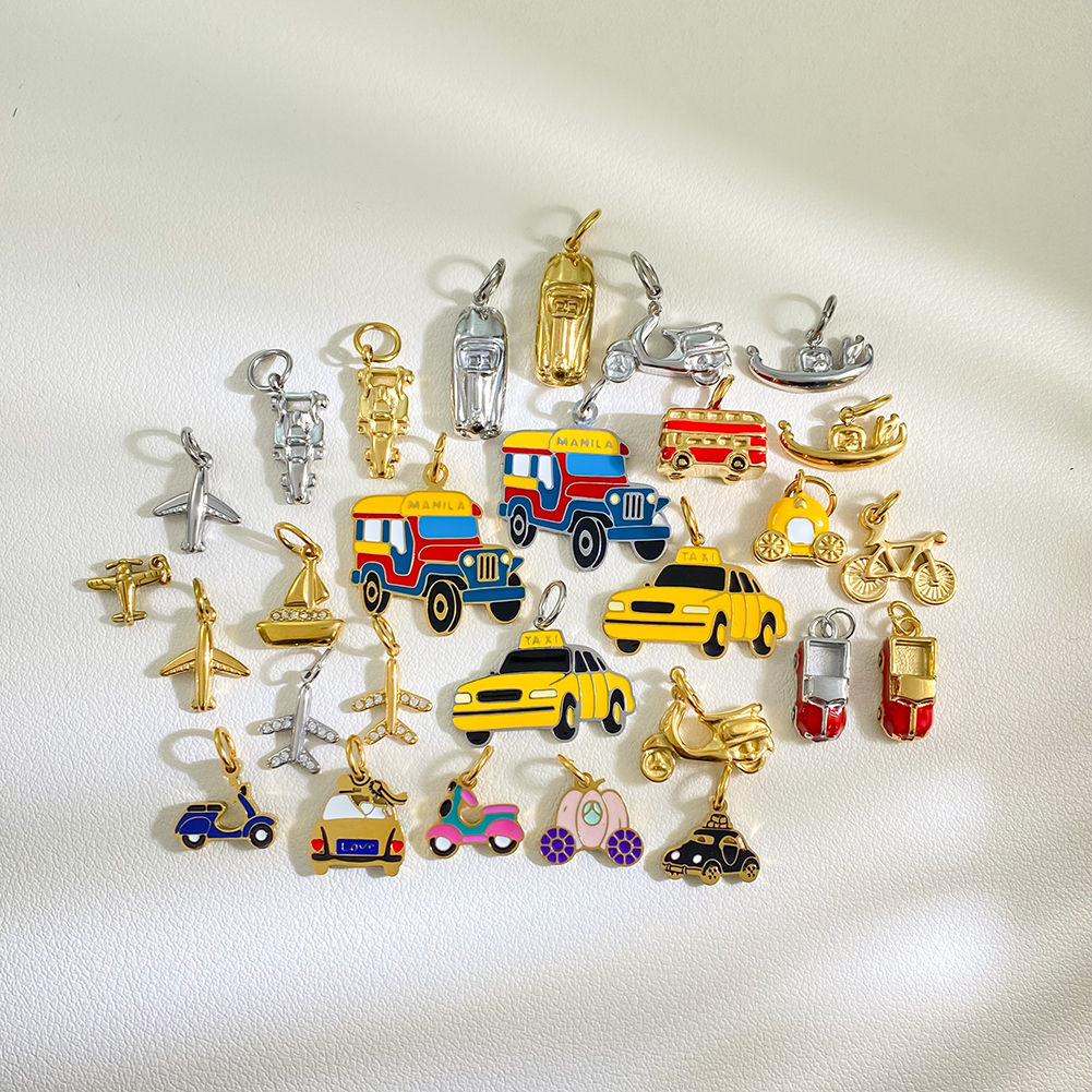 Transportation Series DIY Pendant Accessories Taxi Gondola Motorcycle 18k Gold Plated Stainless Steel Charms Wholesale - Image 2