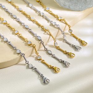 Adjustable Inlaid White Zirconium Heart-shaped Circular Oval Stainless Steel Bracelet