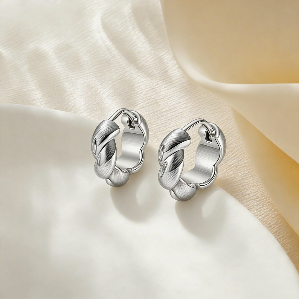 Trendy 18K Gold Stainless Steel Braided Hoop Earrings Geometric-shaped Silver Color for Women Stainless Steel Earrings Wholesale