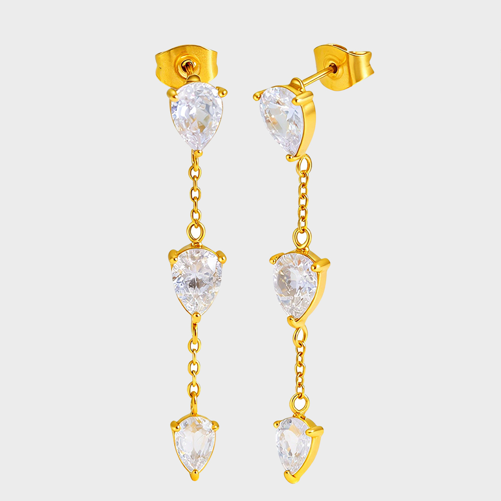 Tassel Zircon Teardrop Pendant Earrings 18k Gold Plated Waterproof WaterDrop Pendant Earrings Stainless Steel Earrings Wholesale - Image 4