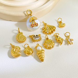 Ocean Series Cute Crab Turtle Dolphin Conch DIY Electroplated Pendants for Women Stainless Steel Charms Wholesale