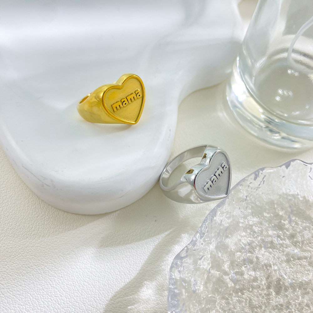 New Mama Signet Ring Heart Jewelry 18k Gold Plated Stainless Steel Rings for Mother's Day Gift - Image 3