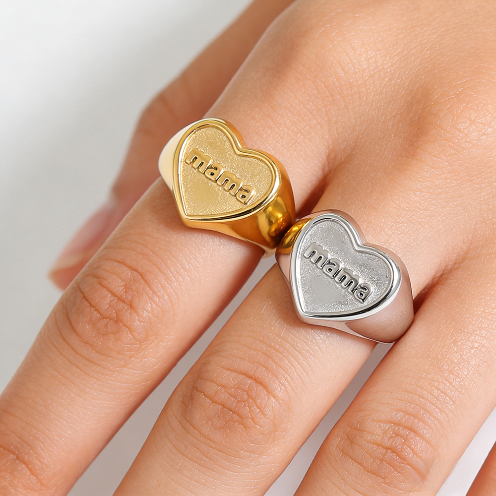 New Mama Signet Ring Heart Jewelry 18k Gold Plated Stainless Steel Rings for Mother's Day Gift - Image 4