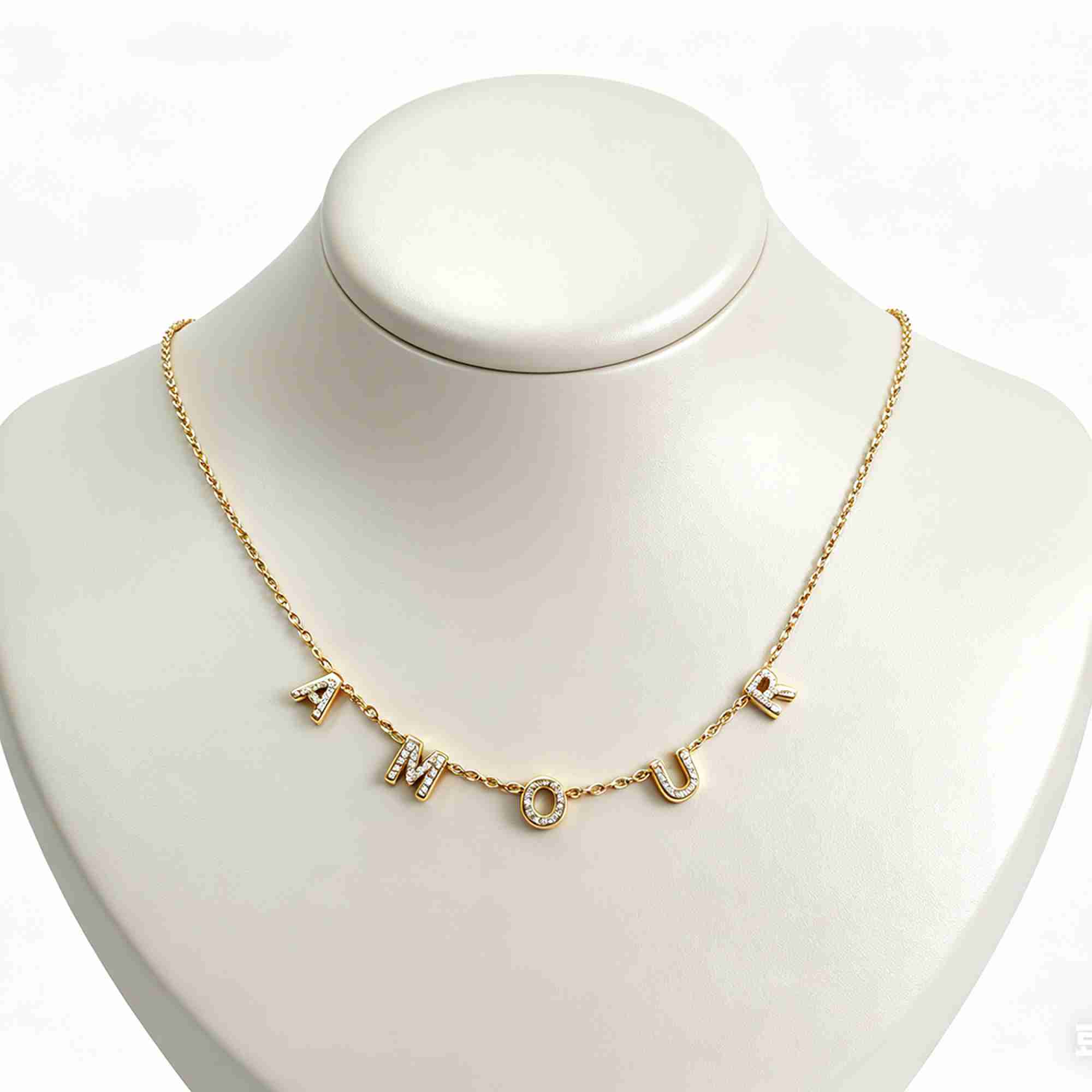 18k Gold-plated Stainless Steel AMOUR Letter Pendant Necklace Gift Necklace for Women - Image 5