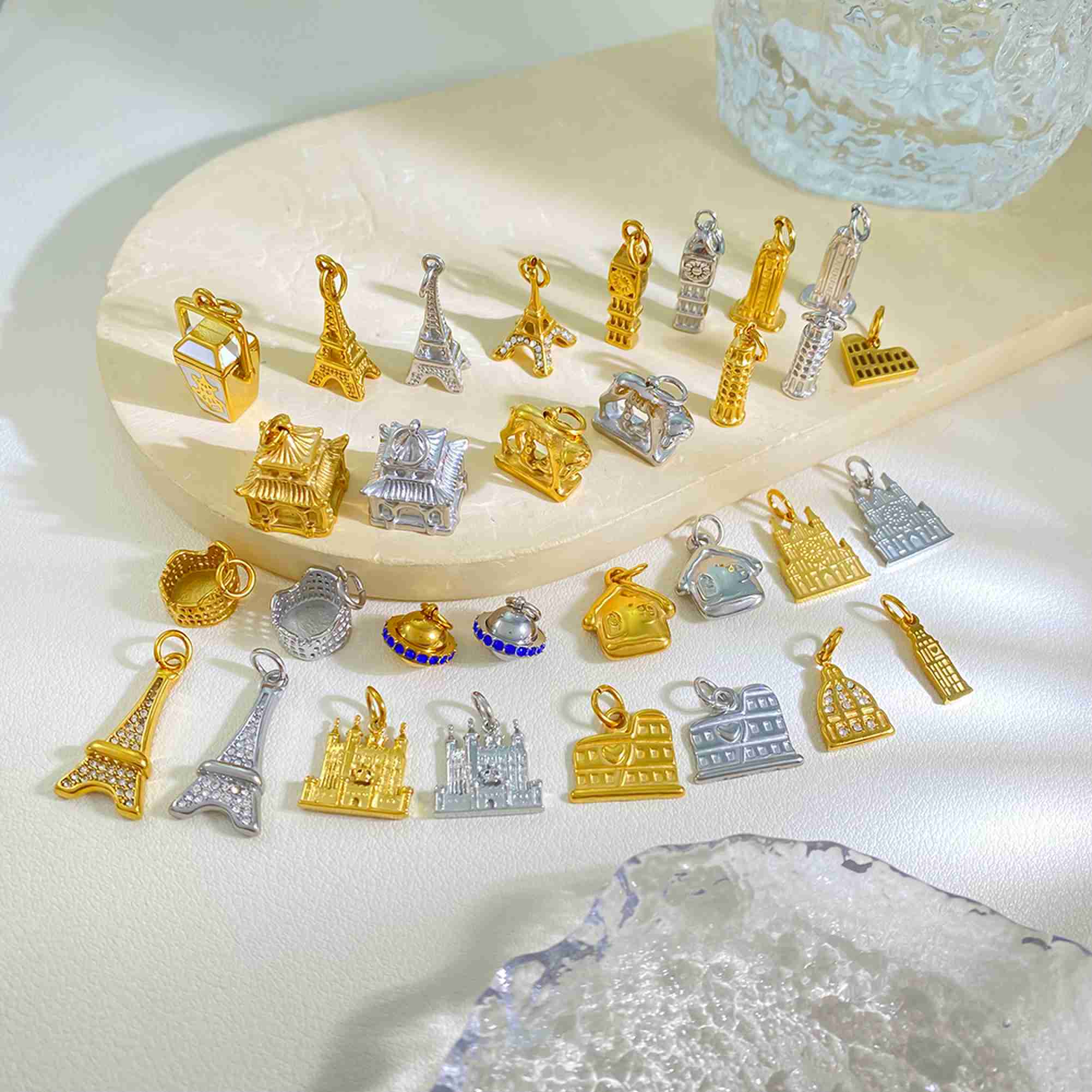 Landmark Architecture Series Eiffel Tower Leaning Tower of Pisa Colosseum Big Ben Pendant 18K Stainless Steel Charms Wholesale - Image 2