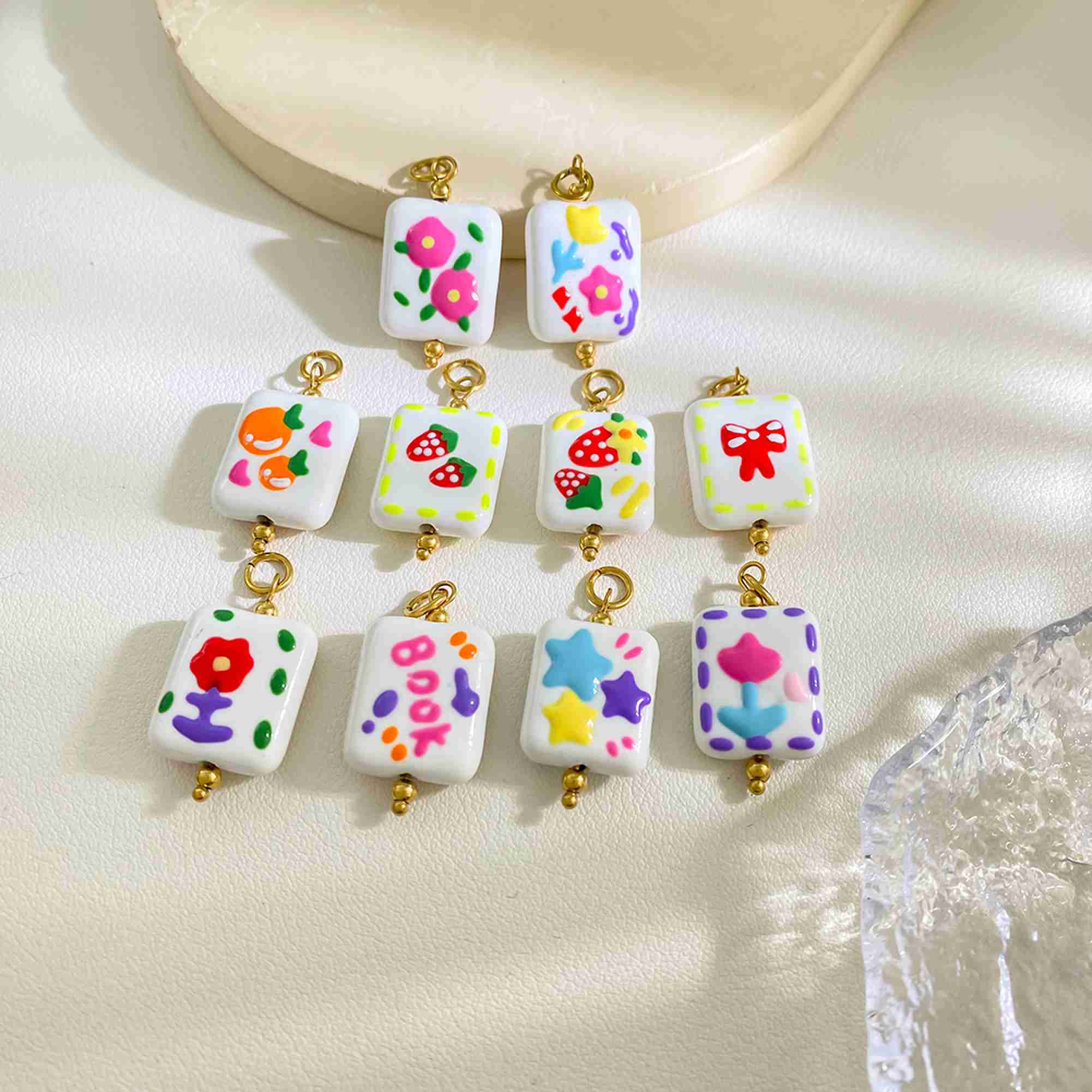 Hand Drawn square Pendant with Cute Fruit Flower Question Mark Design DIY Accessories Stainless Steel Charms Wholesale - Image 5