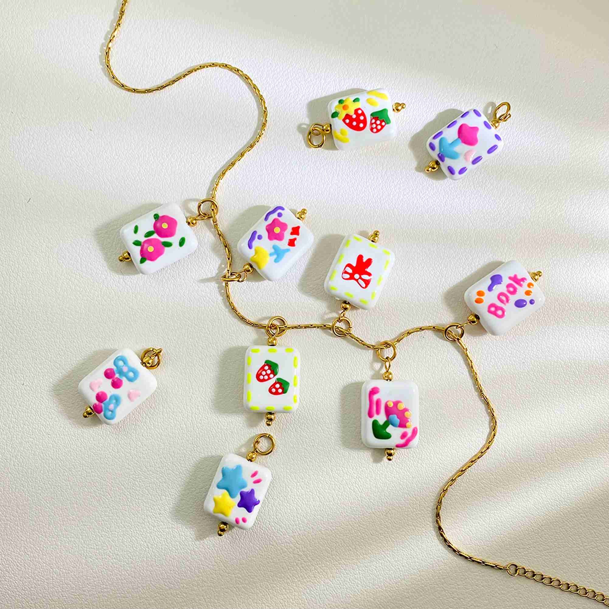 Hand Drawn square Pendant with Cute Fruit Flower Question Mark Design DIY Accessories Stainless Steel Charms Wholesale - Image 4