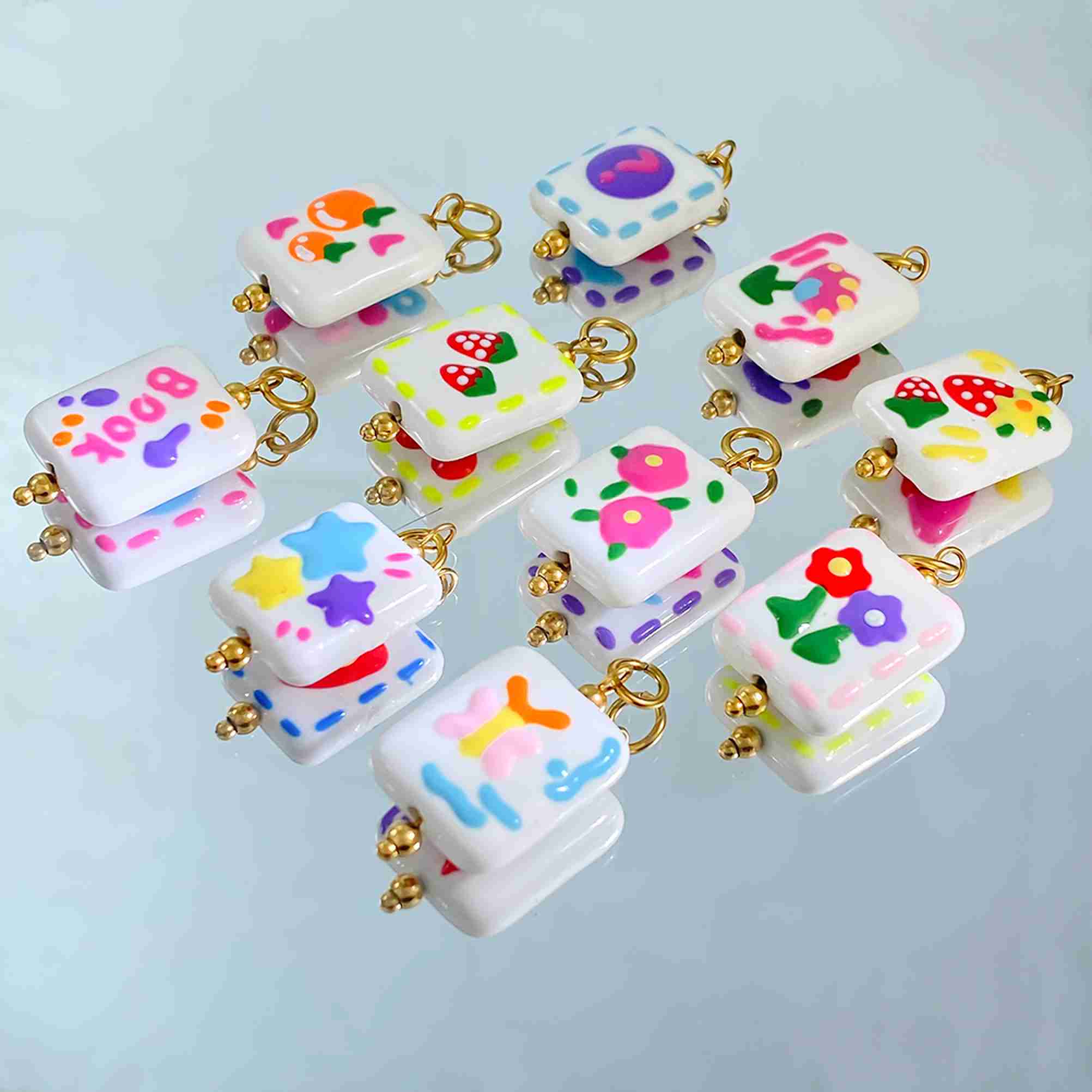 Hand Drawn square Pendant with Cute Fruit Flower Question Mark Design DIY Accessories Stainless Steel Charms Wholesale - Image 2