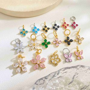 Garden Series Colorful Flower Clover Butterfly Lucky Grass Pendant DIY Stainless Steel Charms Wholesale Necklace Making