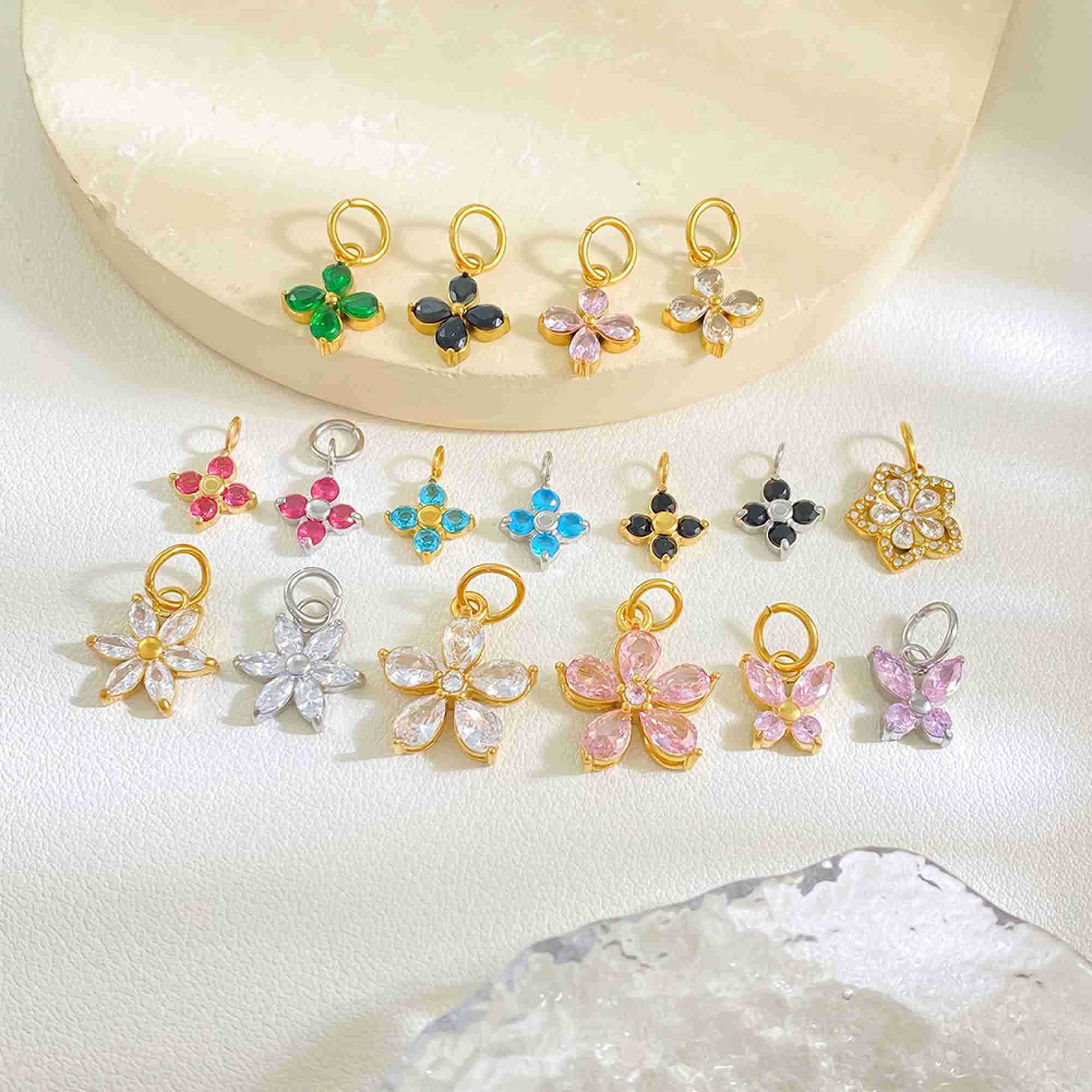 Garden Series Colorful Flower Clover Butterfly Lucky Grass Pendant DIY Stainless Steel Charms Wholesale Necklace Making - Image 4
