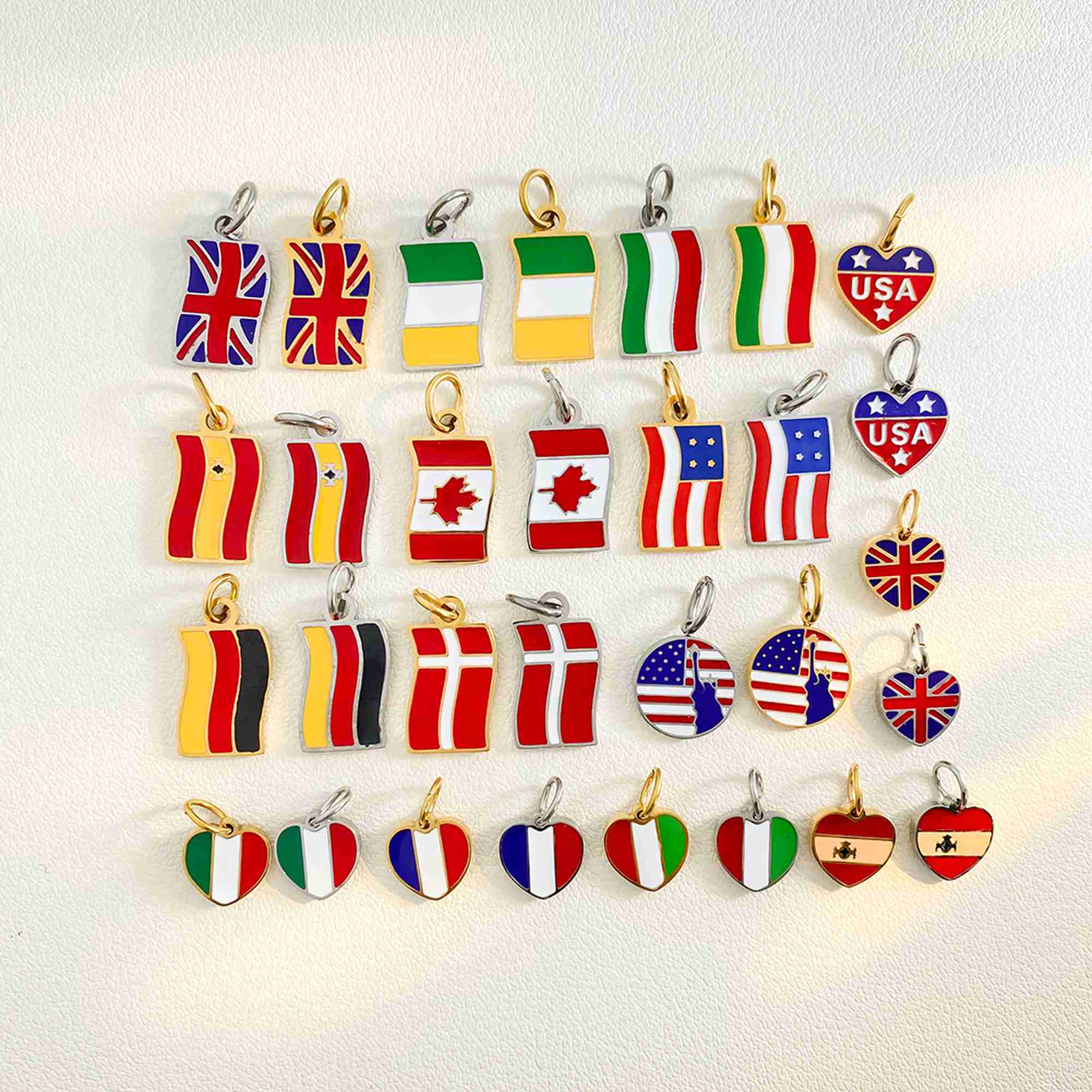 World National Flag Series Patriotic Pendant UK USA Germany Canada Ireland Spain and Denmark Stainless Steel Charms Wholesale