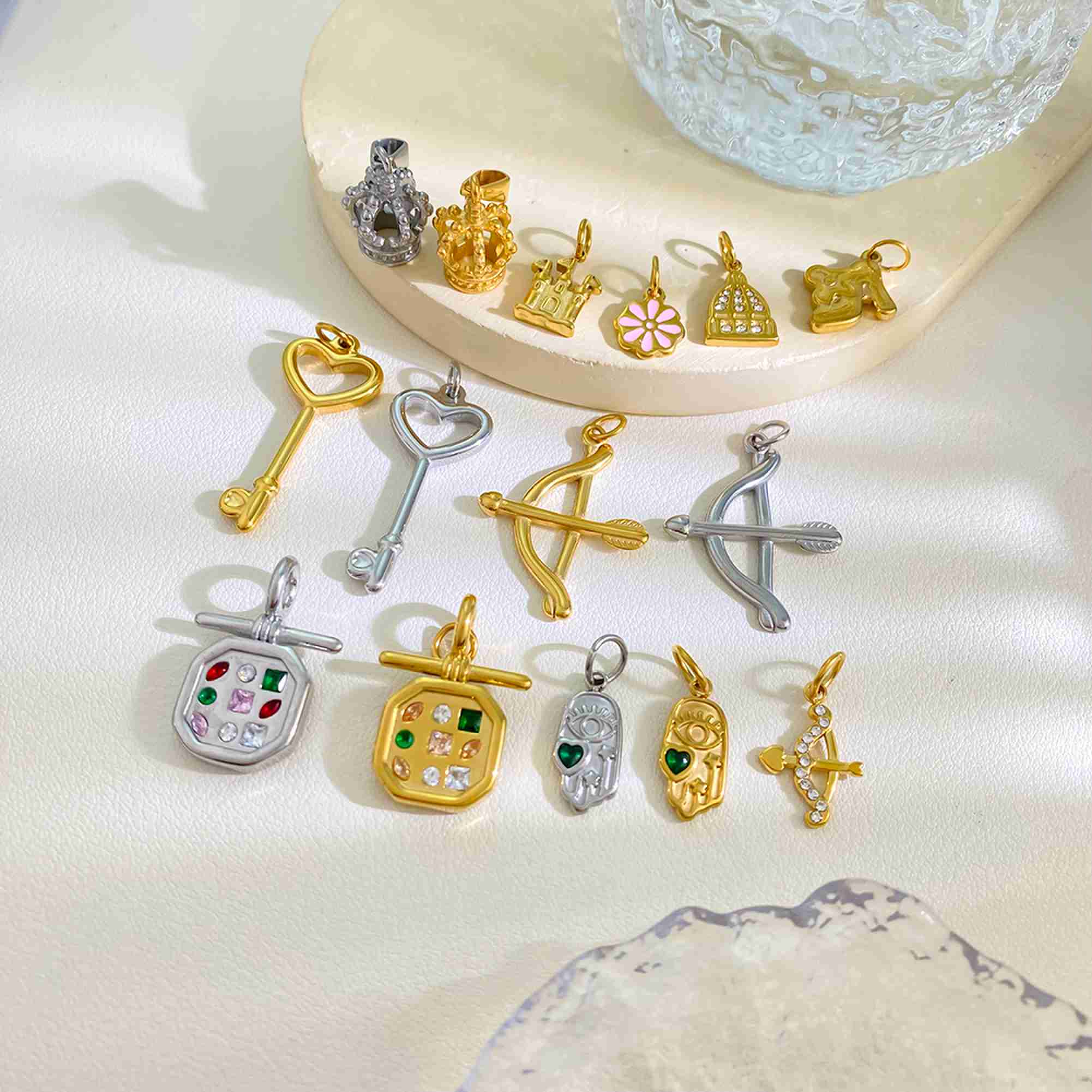 Stainless Steel Charms Wholesale Fairy Tale World Series Crown Bow and Arrow Castle Magic Key DIY Pendant Jewelry Accessories - Image 2