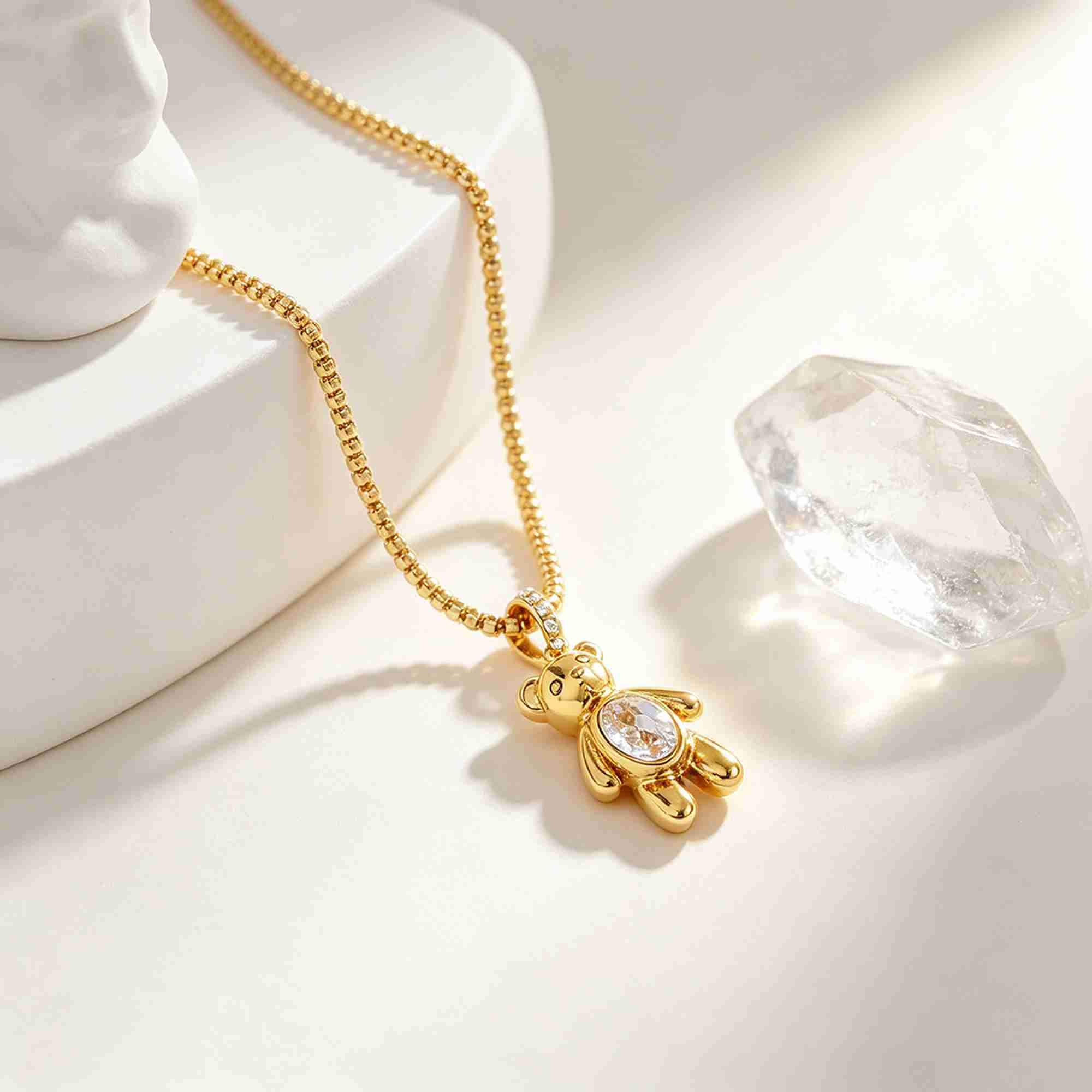 Wholesale Stainless Steel 18K Gold Plated Teddy Bear Pendant Necklace with Zircon Stone Eye Custom Logo Available - Image 2