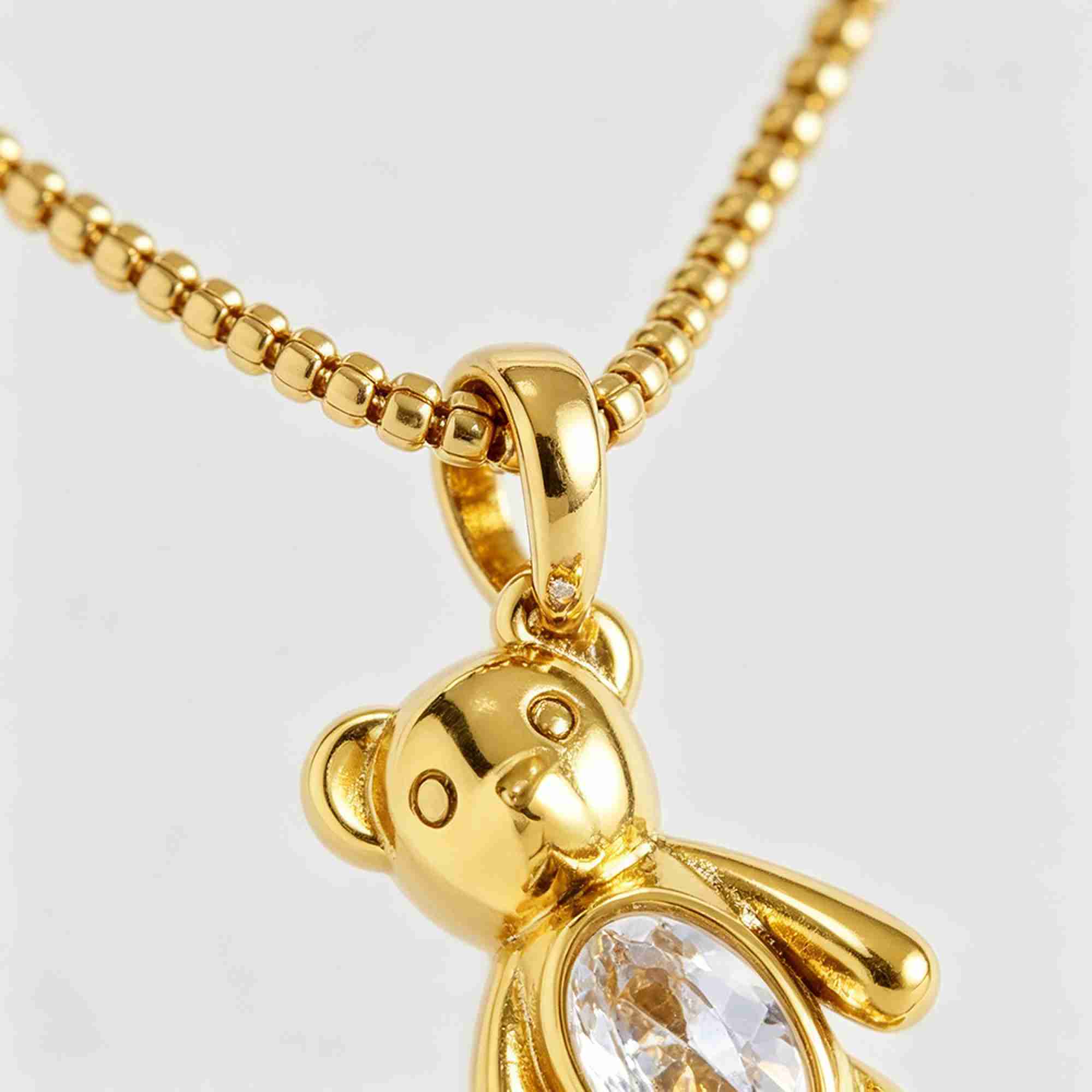 Wholesale Stainless Steel 18K Gold Plated Teddy Bear Pendant Necklace with Zircon Stone Eye Custom Logo Available - Image 5