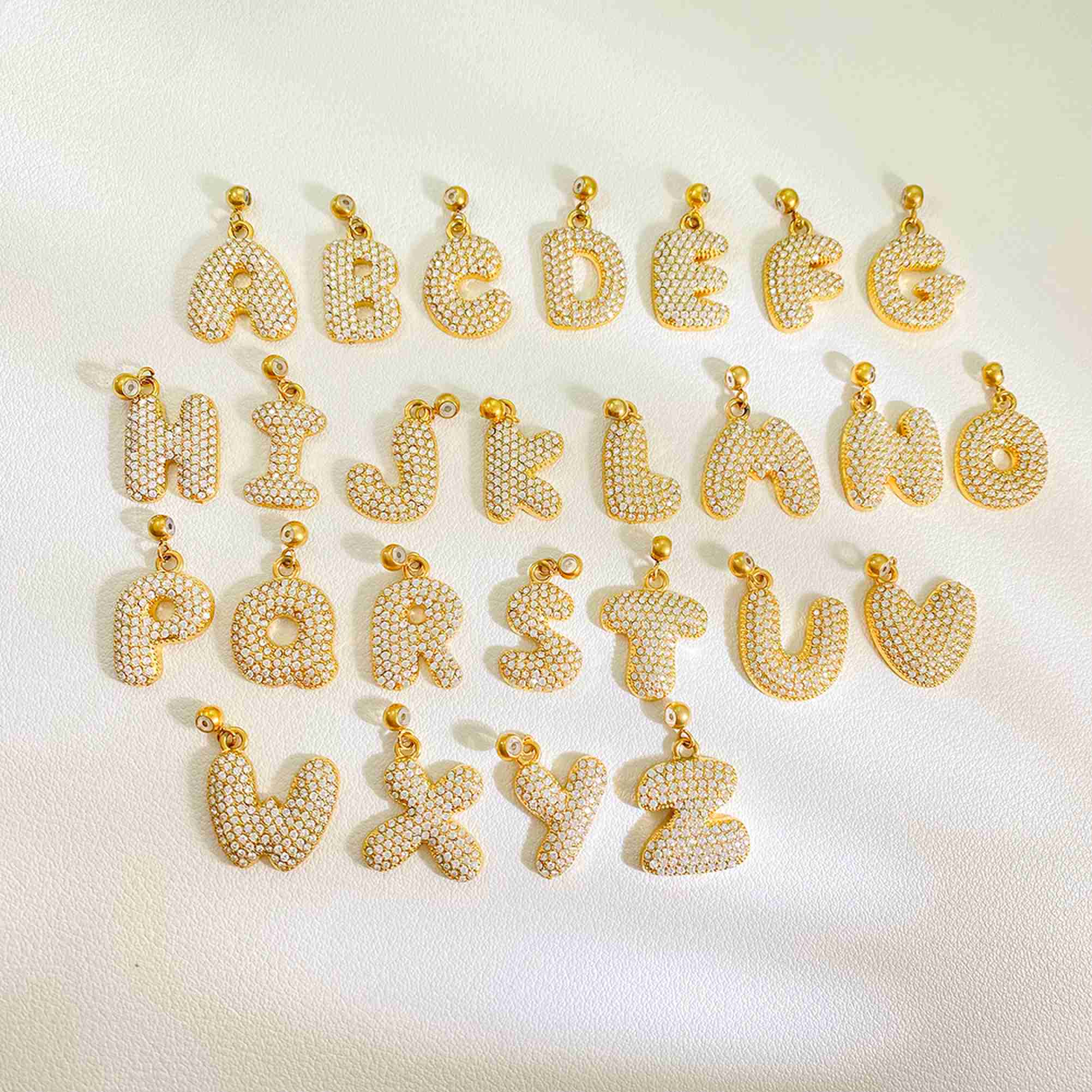 Bubble Letter Pendant Women's Gold Plated Zircon Chunky Initial Name Balloon Alphabet Stainless Steel Charms Wholesale - Image 2