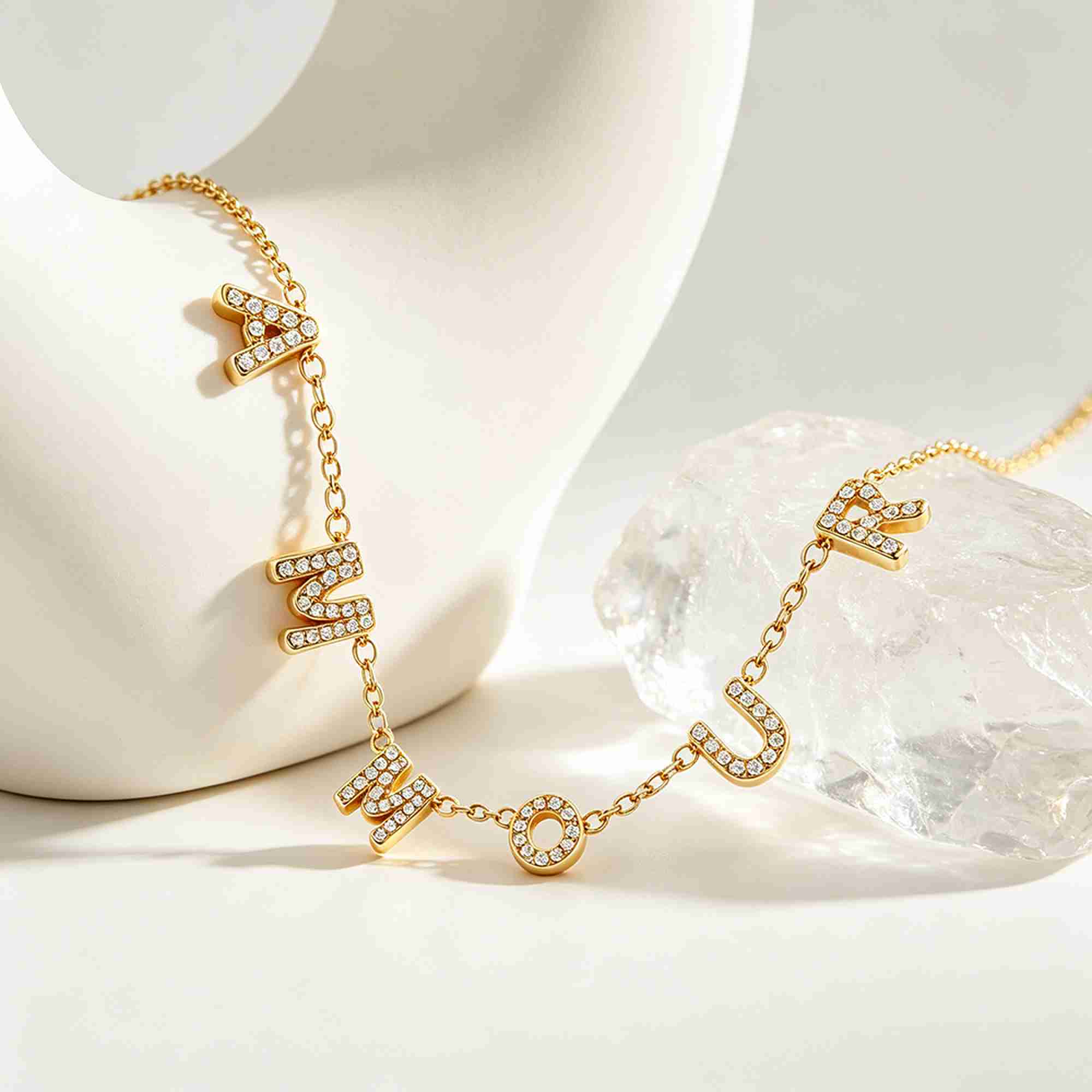18k Gold-plated Stainless Steel AMOUR Letter Pendant Necklace Gift Necklace for Women - Image 2