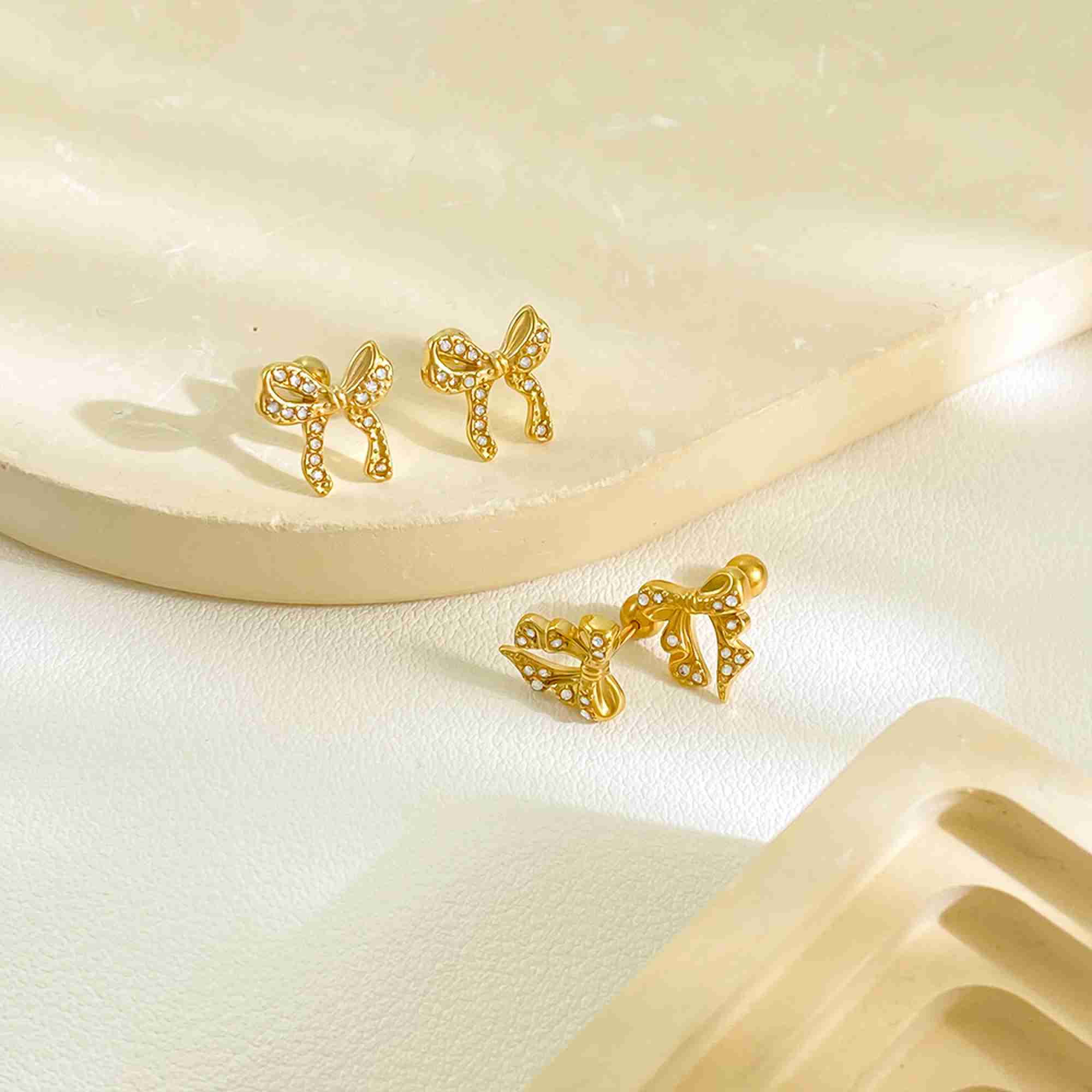 High Quality Stainless Steel Cubic Zirconia Bow Earrings Fashion Gold Plated Butterfly Knot Studs for Jewelry Wholesale - Image 3