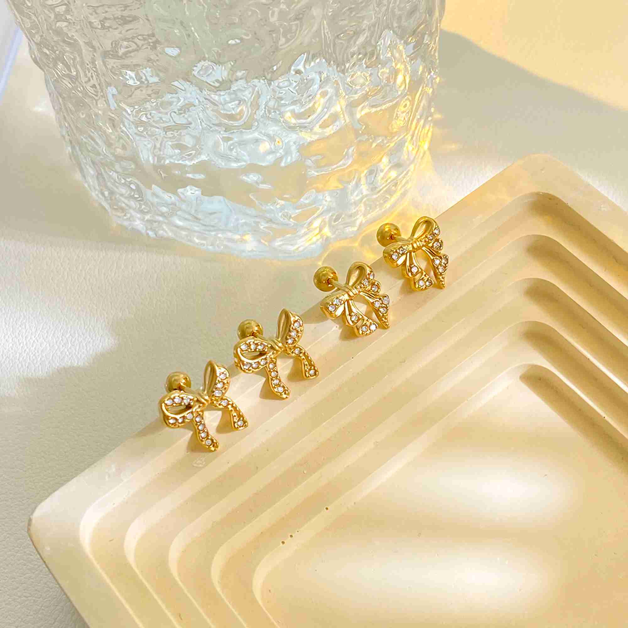 High Quality Stainless Steel Cubic Zirconia Bow Earrings Fashion Gold Plated Butterfly Knot Studs for Jewelry Wholesale - Image 2