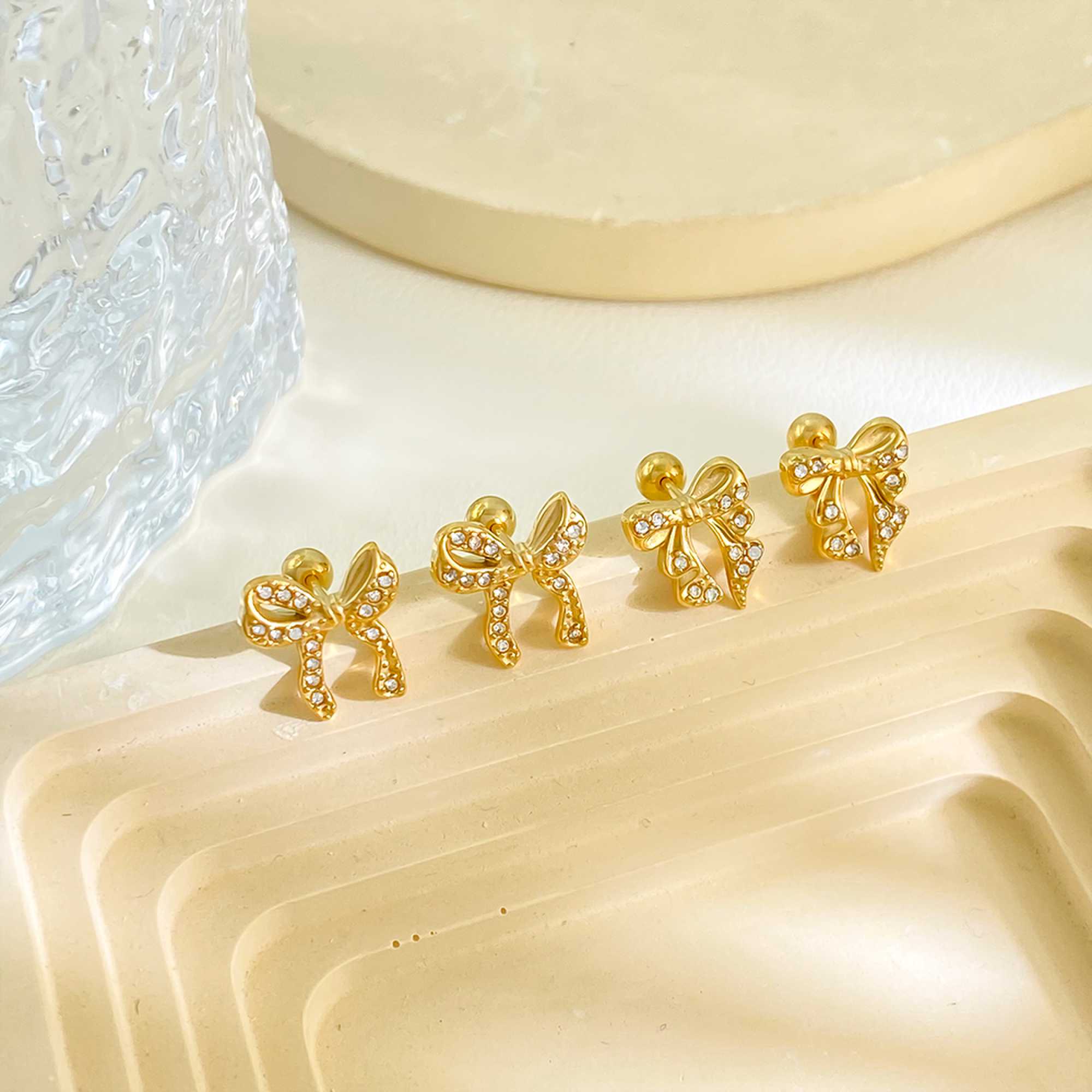 High Quality Stainless Steel Cubic Zirconia Bow Earrings Fashion Gold Plated Butterfly Knot Studs for Jewelry Wholesale