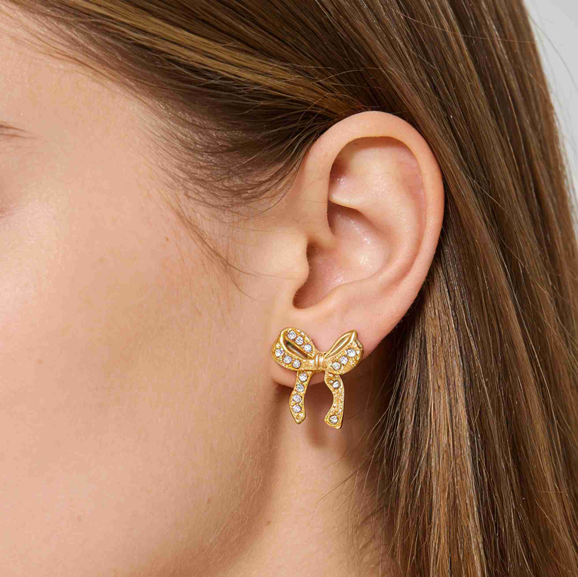 High Quality Stainless Steel Cubic Zirconia Bow Earrings Fashion Gold Plated Butterfly Knot Studs for Jewelry Wholesale - Image 5