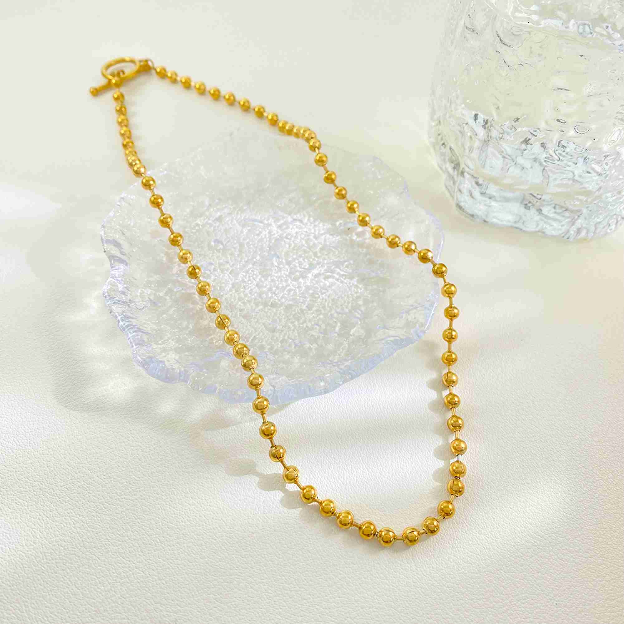 Gold Plated Stainless Steel Toggle Necklace Chunky Round Bead Ball Chain Fashion Hip Hop Style Jewelry Wholesale for Daily Wear