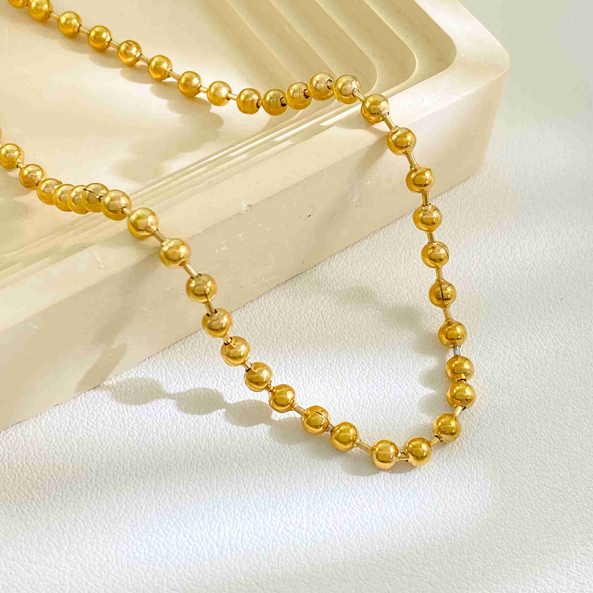 Gold Plated Stainless Steel Toggle Necklace Chunky Round Bead Ball Chain Fashion Hip Hop Style Jewelry Wholesale for Daily Wear - Image 2