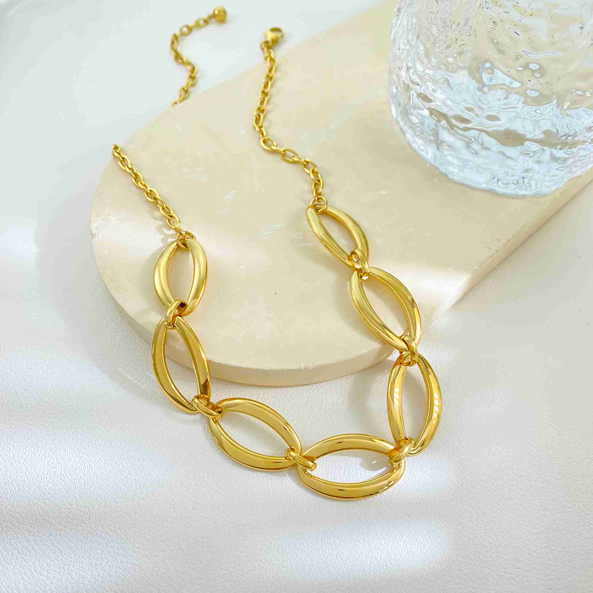 Trendy Gold Plated Chunky Necklace for Women Oval Geometric Stainless Steel Choker - Image 2