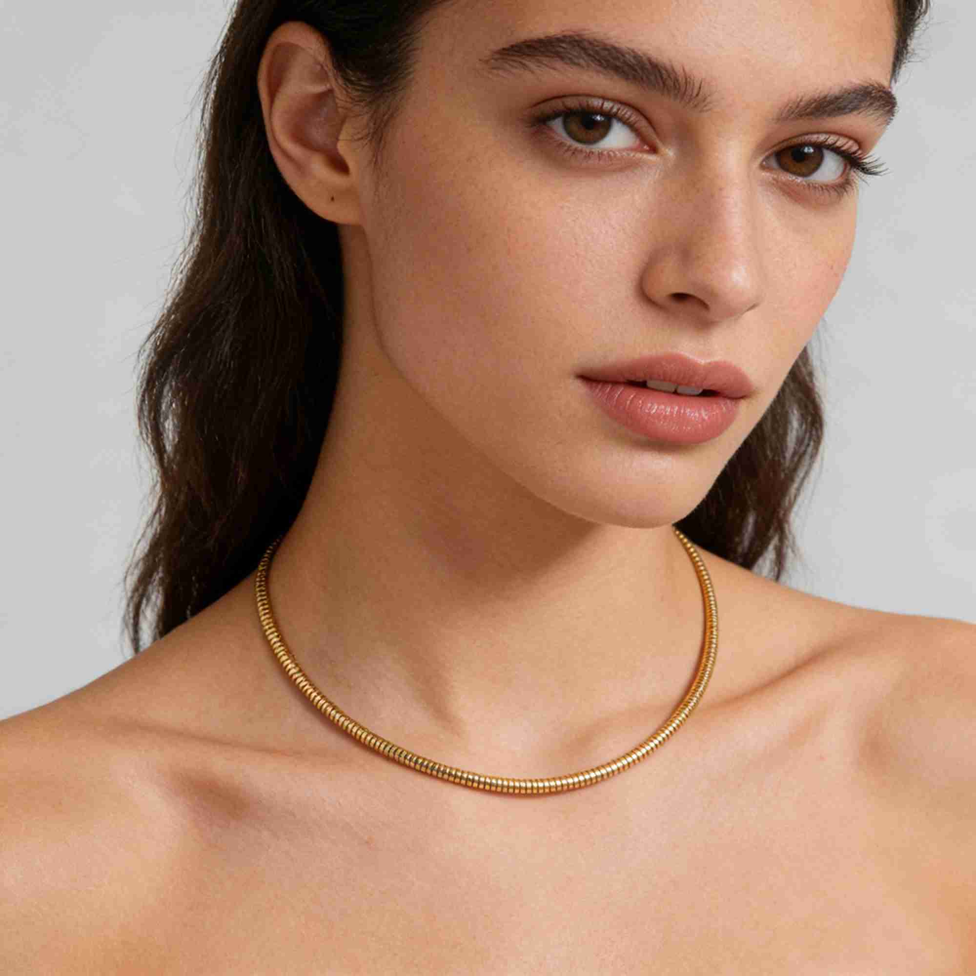 Minimalist 18K Gold Plated Stainless Steel Necklace Tight Coil Spring Choker Tarnish Free Statement Jewelry for Wholesale - Image 4