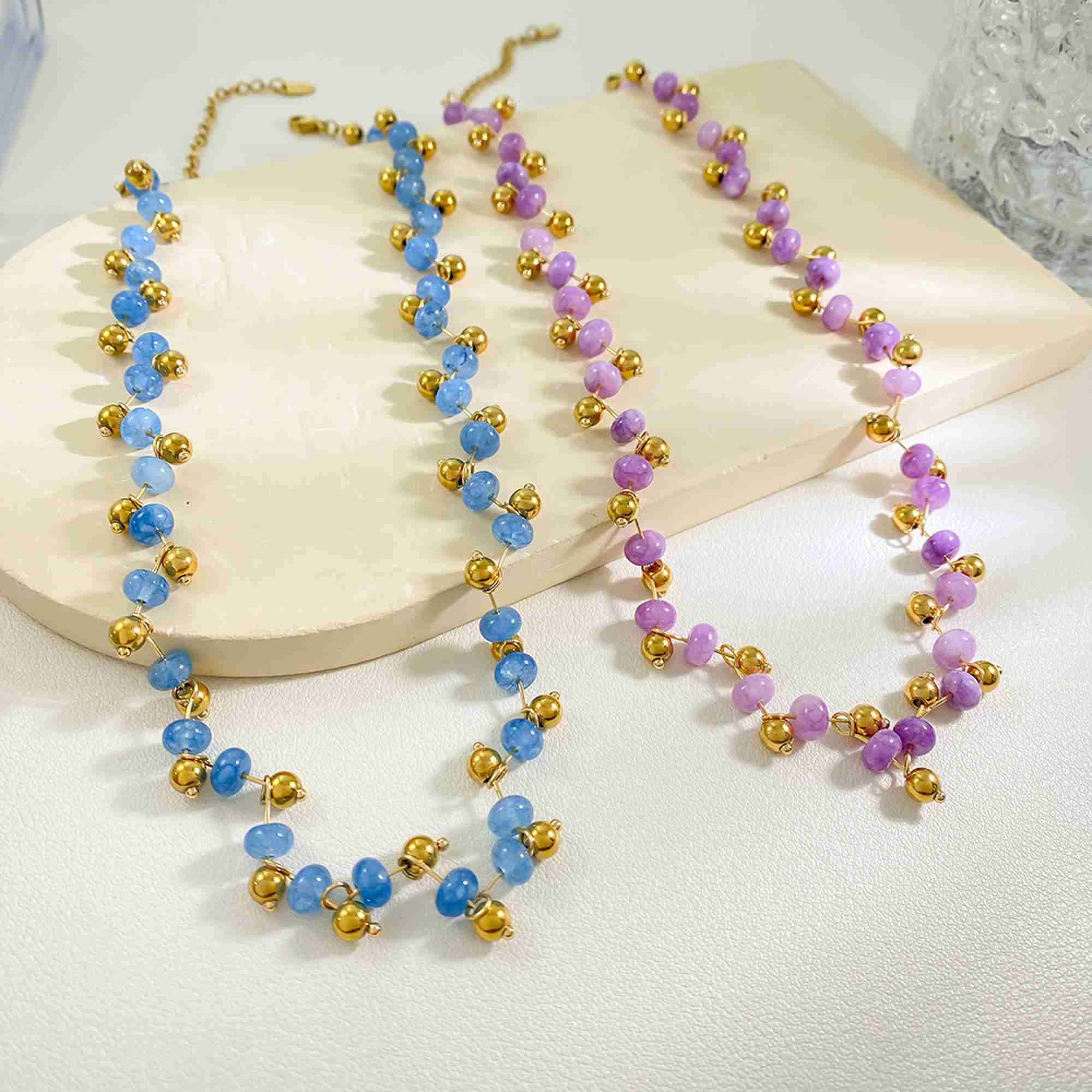 Stainless Steel Gold Plated Colorful Beaded Necklace Chunky Rainbow Resin Stone Ball Chain Necklace Waterproof Jewelry Wholesale - Image 2