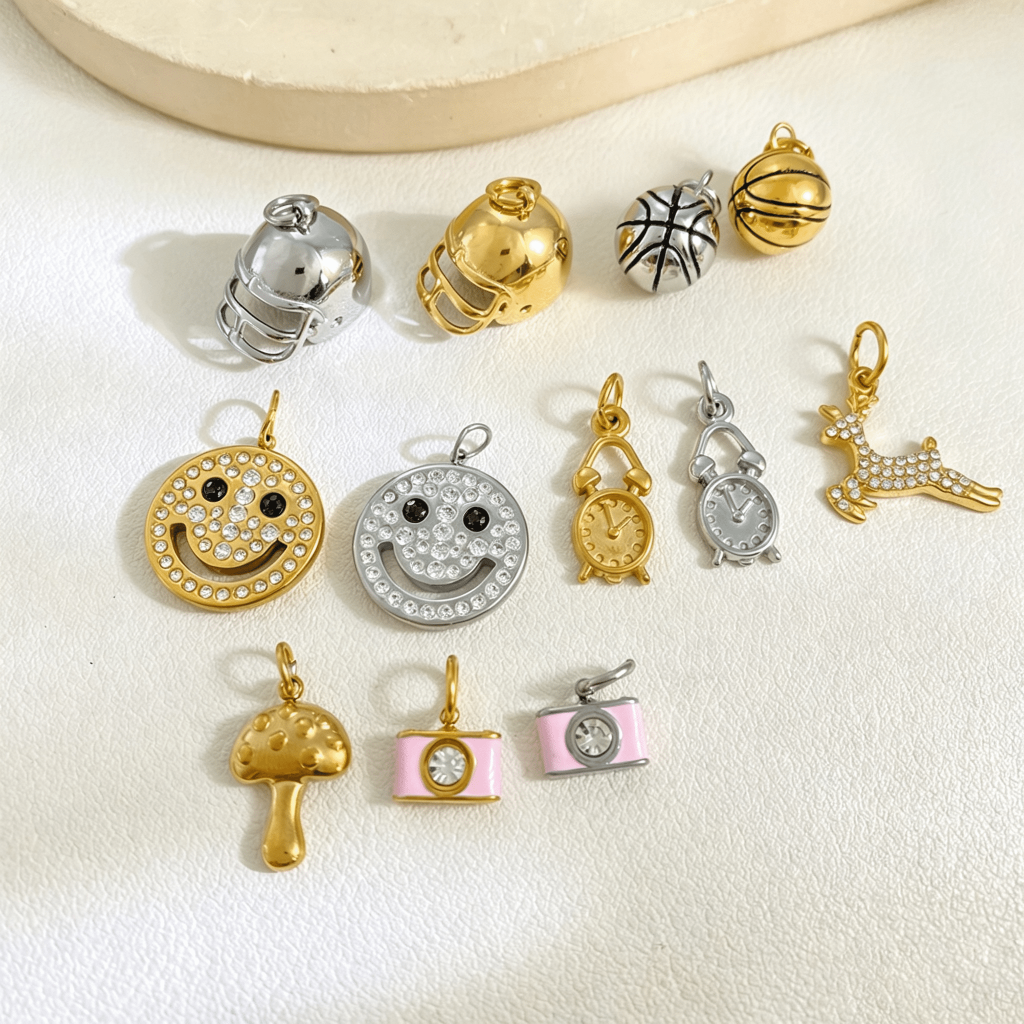 Sports Theme Charms Football Helmet Basketball Smiley Pendants for DIY Jewelry Gold Plated Stainless Steel Charms Wholesale - Image 3