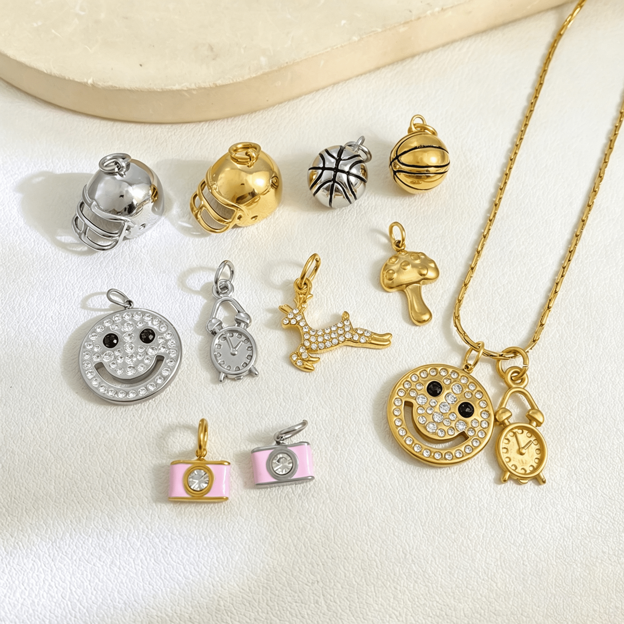 Sports Theme Charms Football Helmet Basketball Smiley Pendants for DIY Jewelry Gold Plated Stainless Steel Charms Wholesale - Image 2