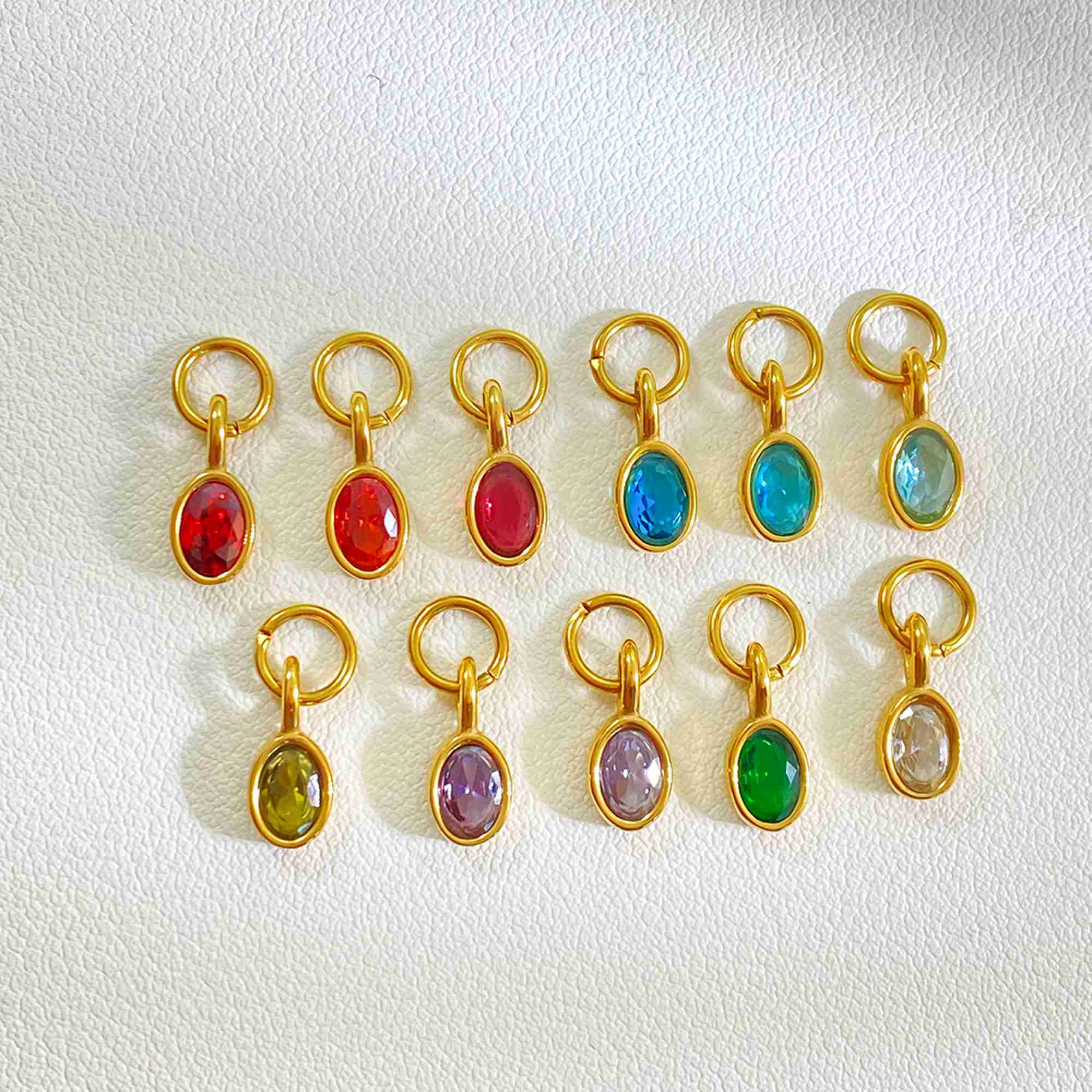 Oval Zircon Charms Colorful Gemstone Pendants for DIY Jewelry Gold-plated Stainless Steel Charms Wholesale
