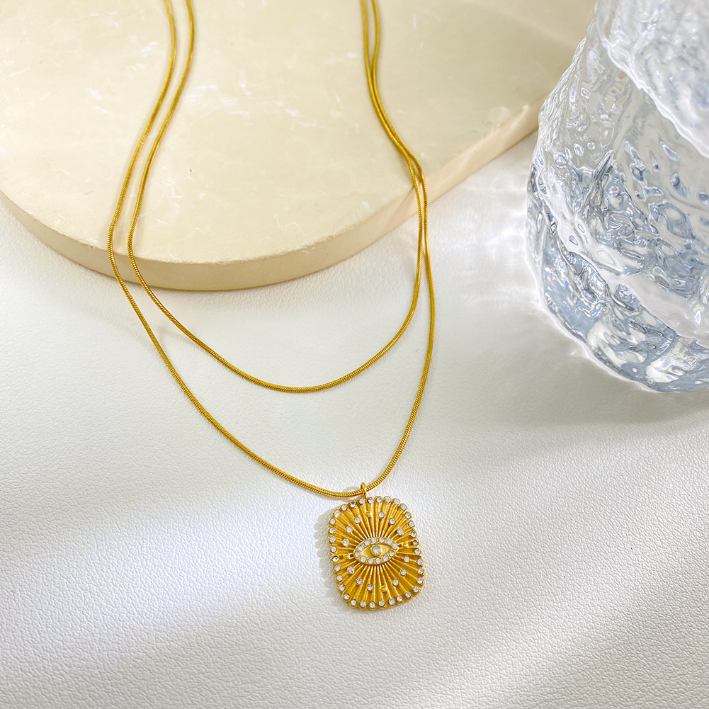 Stainless Steel Gold Evil Eye Snake Chain Necklace Sunburst CZ Pendant Tarnish Free Waterproof Wholesale - Image 4