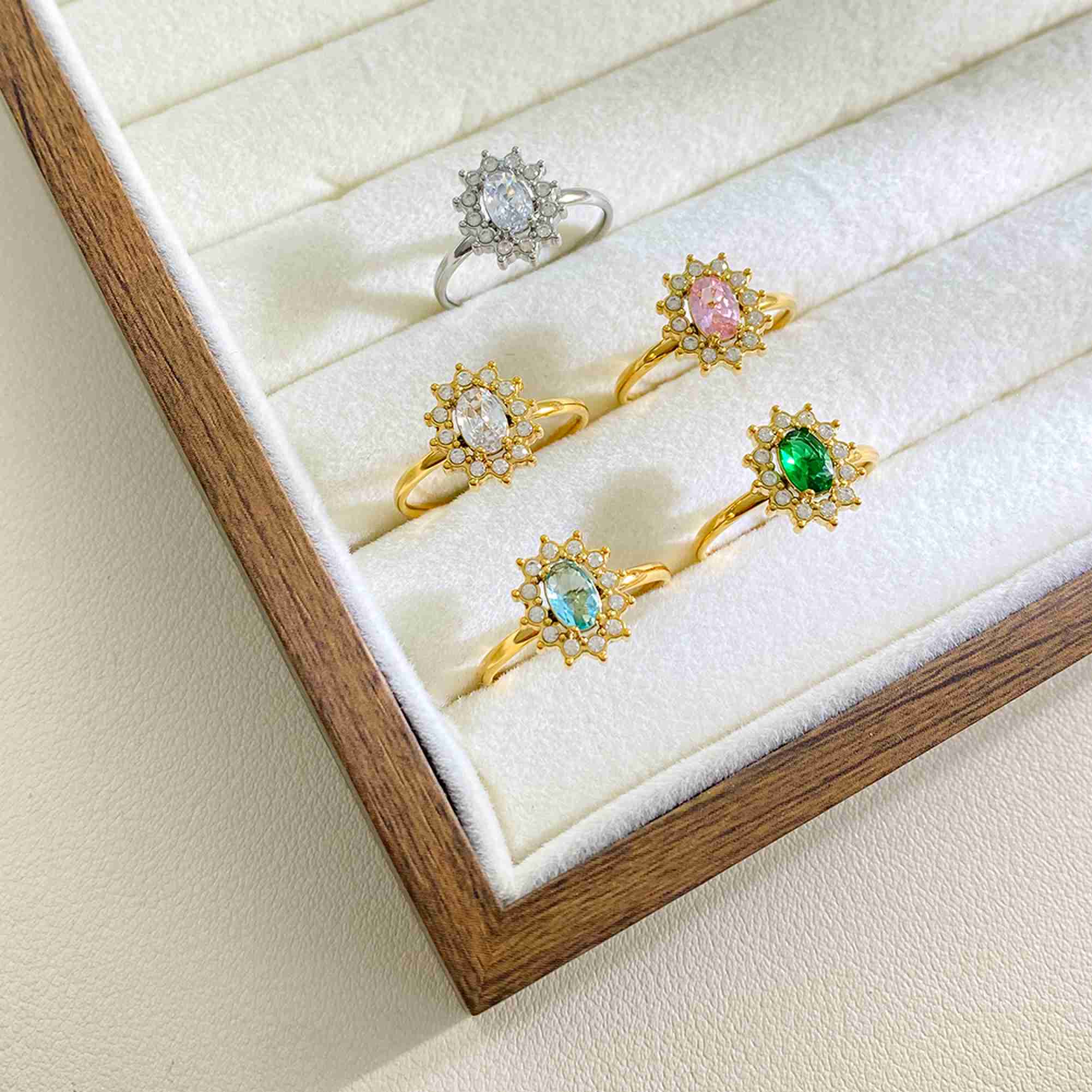 Stainless Steel Adjustable Sunburst Ring Colorful CZ Open Ring for Women Tarnish Free Waterproof Wholesale - Image 3