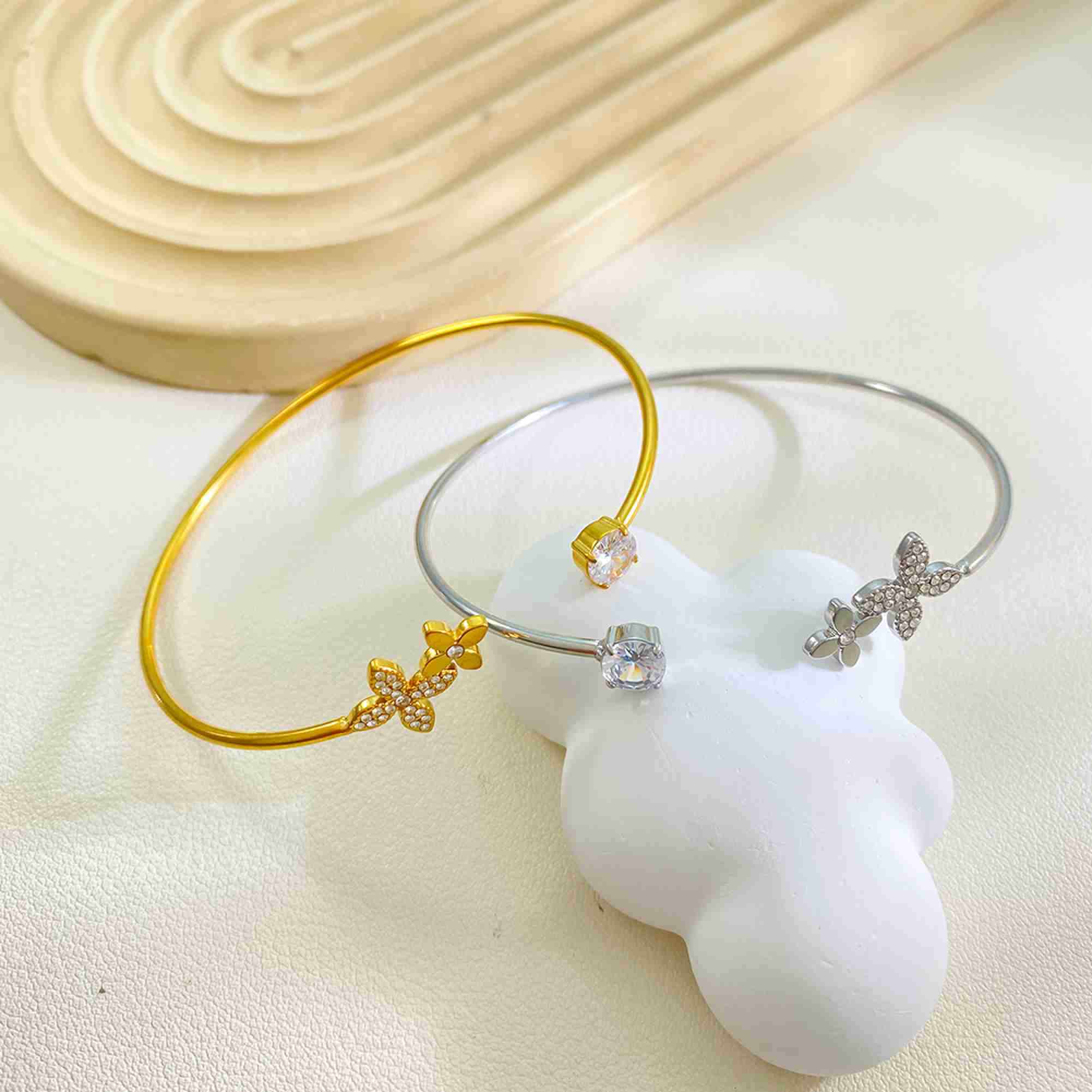 Gold Stainless Steel Flower Cuff Bracelet Adjustable Open Bangle Waterproof Tarnish Free Fashion Jewelry for Women