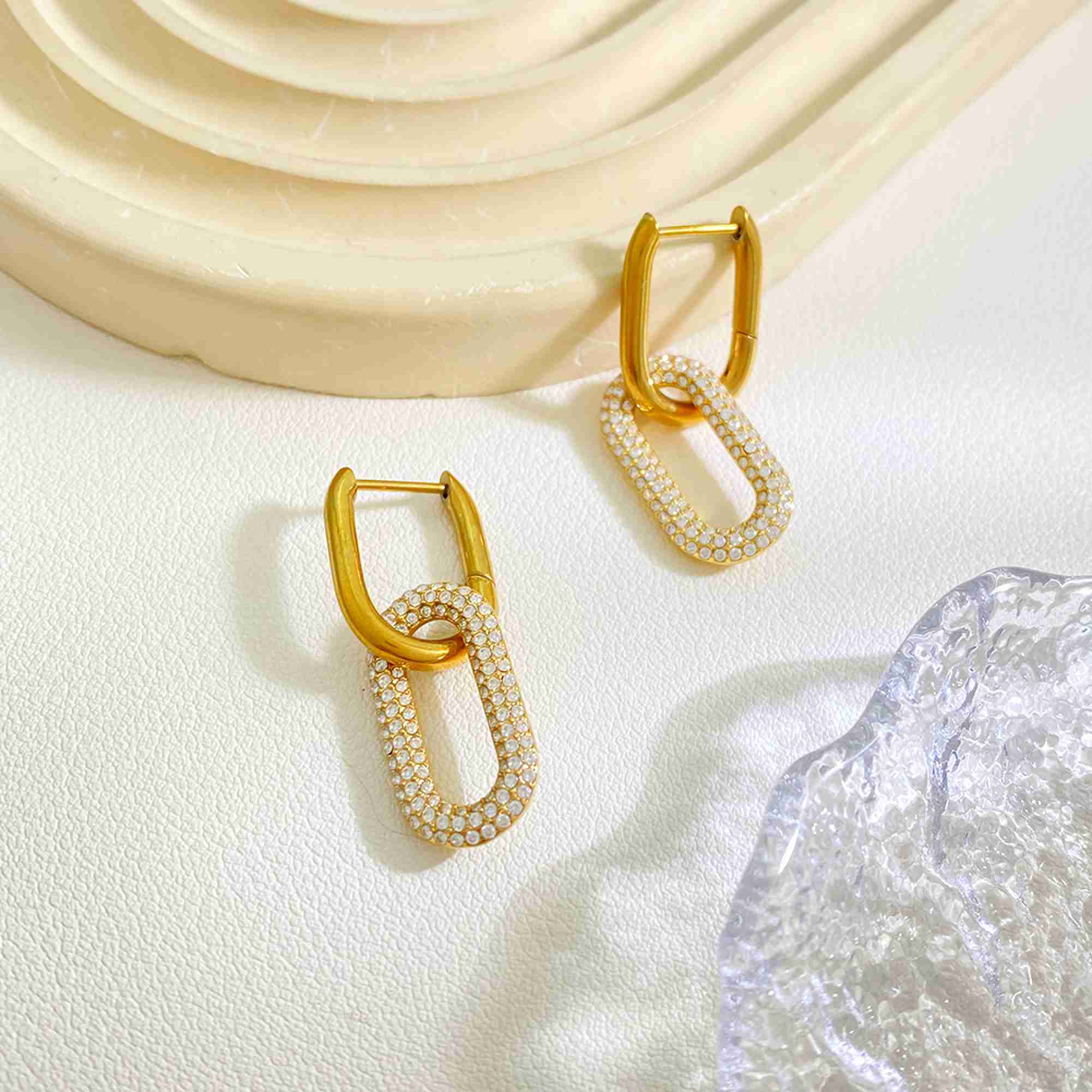 Chunky U Shape Double Hoop Earrings CZ Pendant Waterproof Tarnish Free Fashion Jewelry Stainless Steel Earrings Wholesale - Image 3
