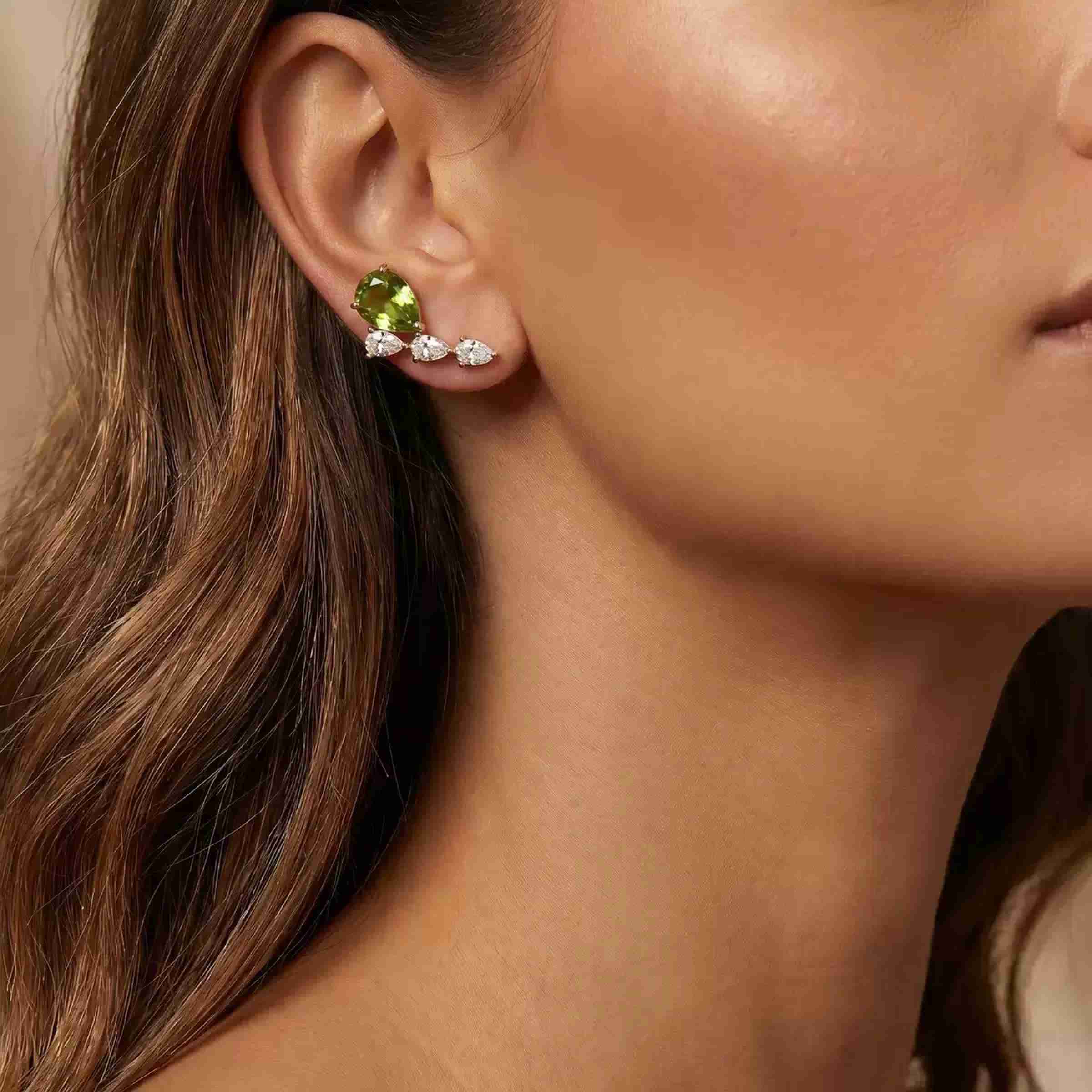 Dainty Waterdrop Gold Stainless Steel Earrings Wholesale Green & White CZ Cluster Dangle Earrings for Women Waterproof Jewelry - Image 6