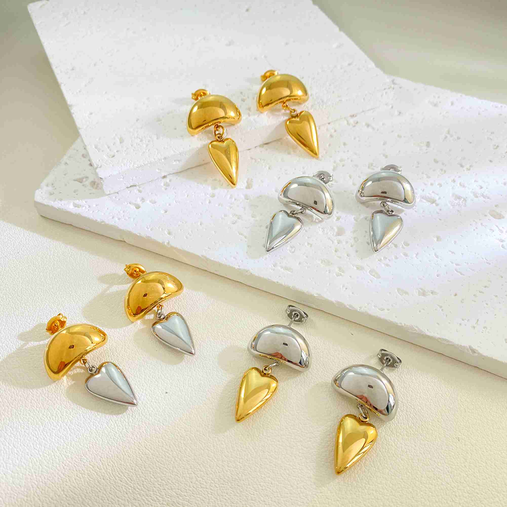Trendy Gold Chunky Heart Charm Earrings Vintage Geometric Teardrop Dangles High Quality Stainless Steel Earrings Wholesale - Image 3