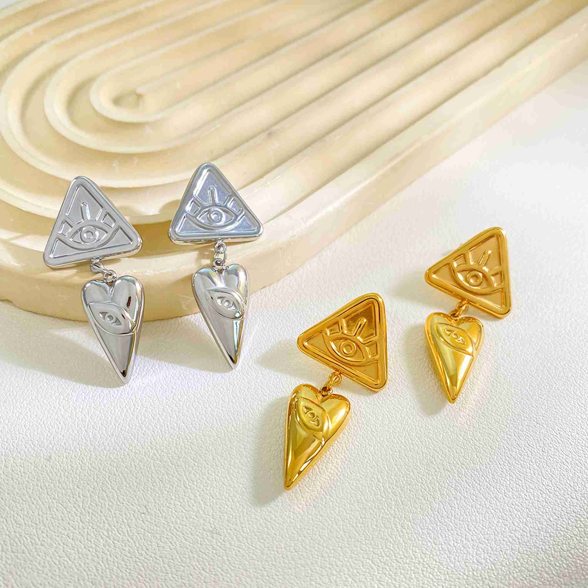 Gold Plated Evil Eye Drop Stainless Steel Earrings Wholesale Triangle Eye of Providence Dangle Earrings Jewelry for Women
