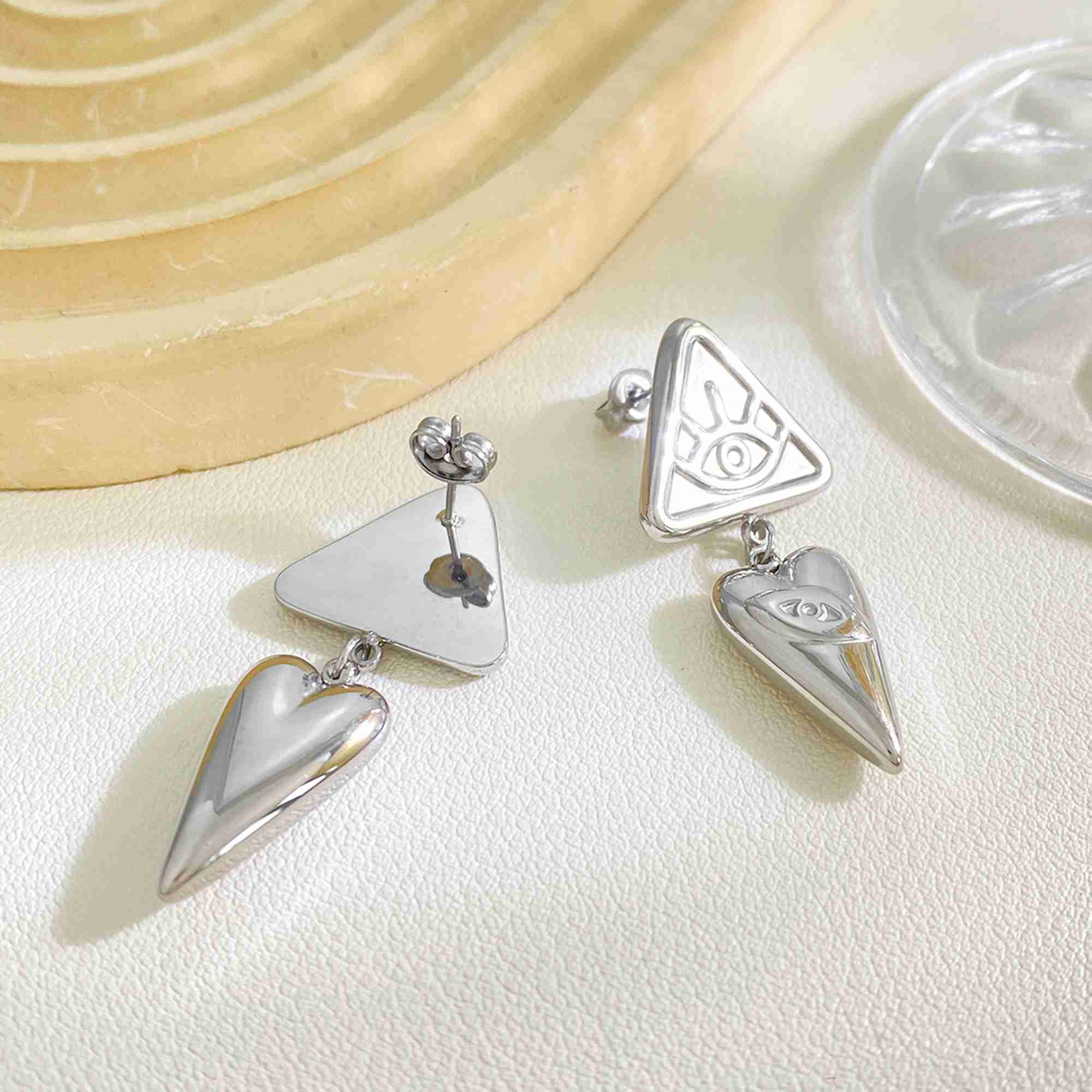 Gold Plated Evil Eye Drop Stainless Steel Earrings Wholesale Triangle Eye of Providence Dangle Earrings Jewelry for Women - Image 3