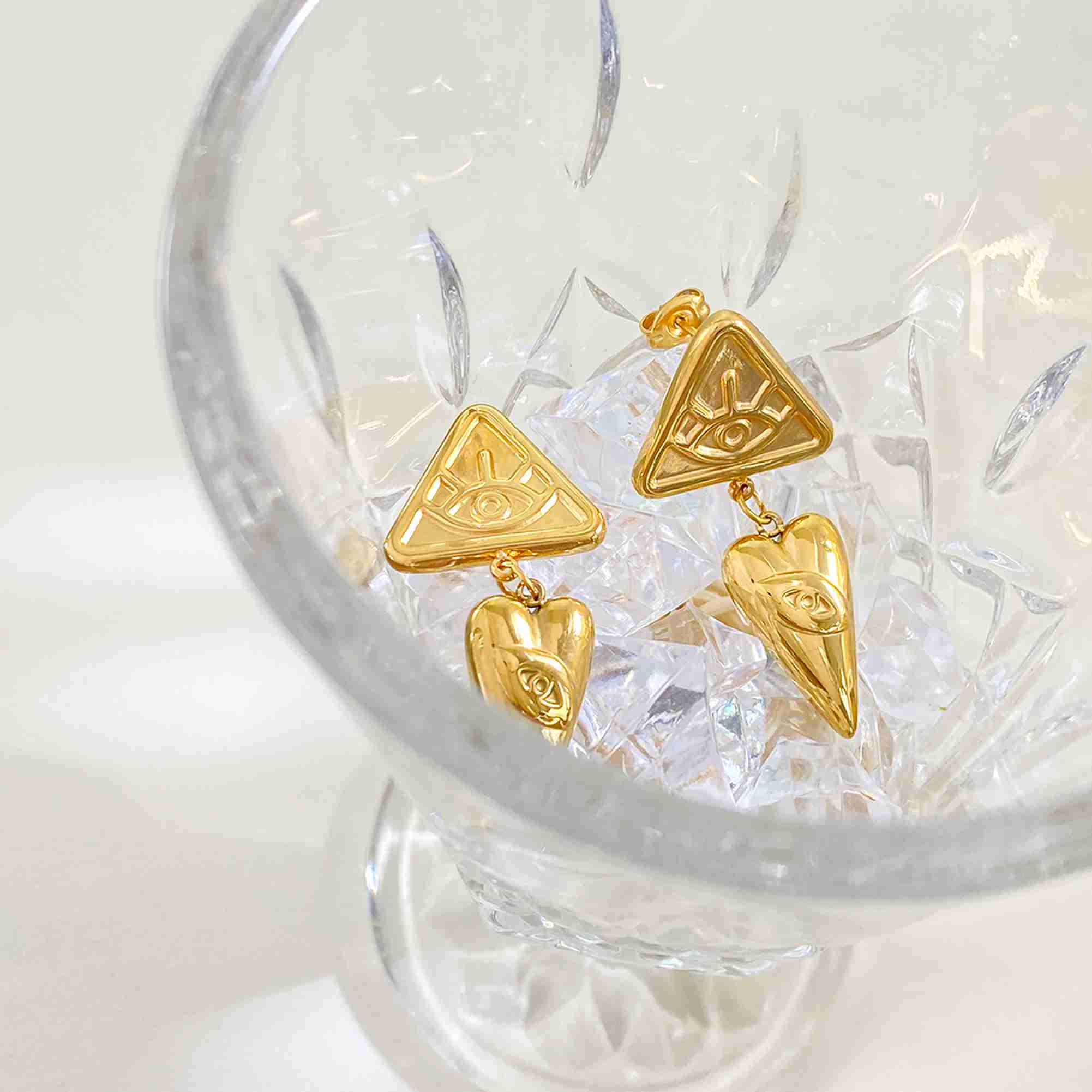 Gold Plated Evil Eye Drop Stainless Steel Earrings Wholesale Triangle Eye of Providence Dangle Earrings Jewelry for Women - Image 4