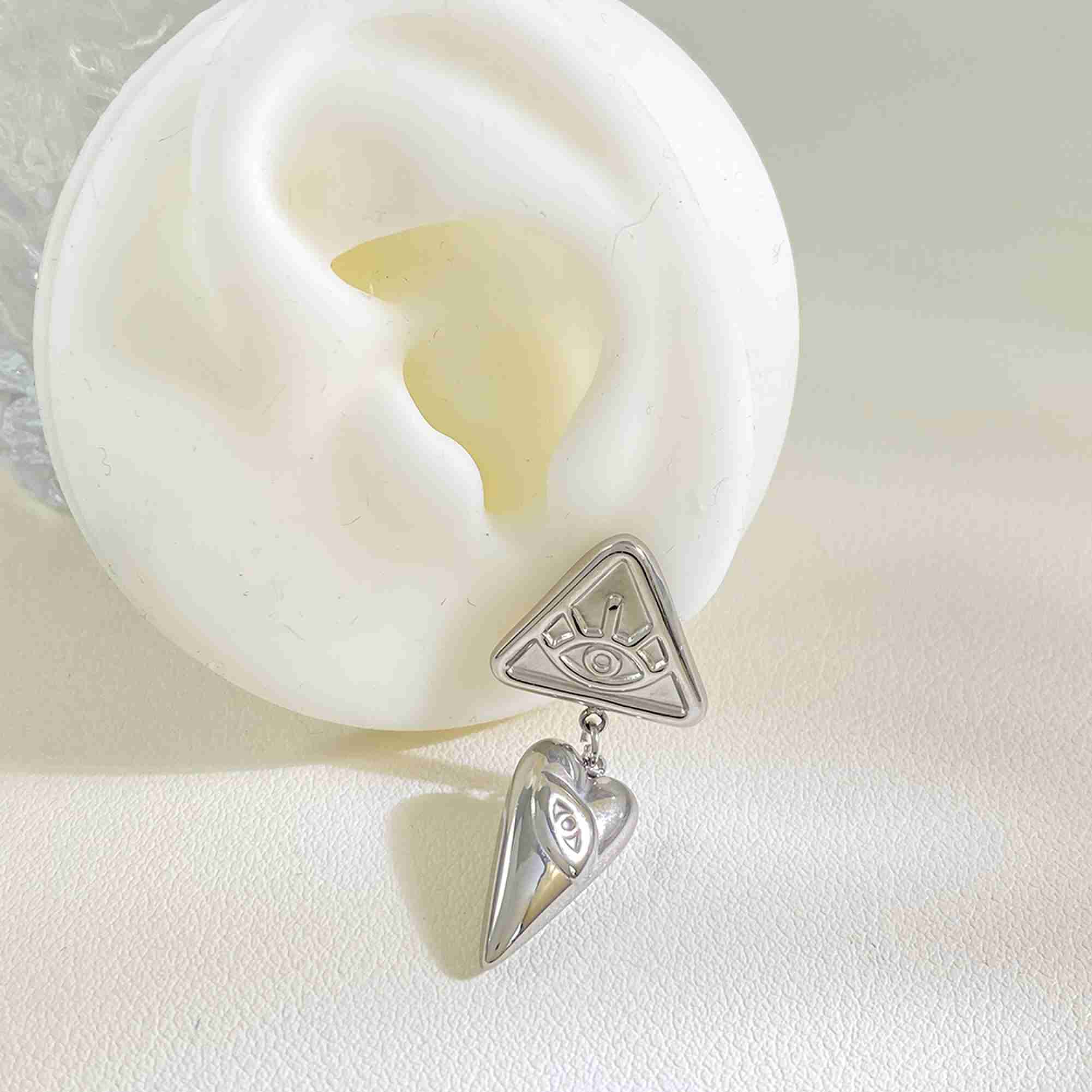 Gold Plated Evil Eye Drop Stainless Steel Earrings Wholesale Triangle Eye of Providence Dangle Earrings Jewelry for Women - Image 5