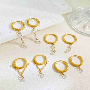 Crystal Gold Plated Huggie Hoop Stainless Steel Earrings Wholesale Hypoallergenic Geometric Waterproof Jewelry for Women