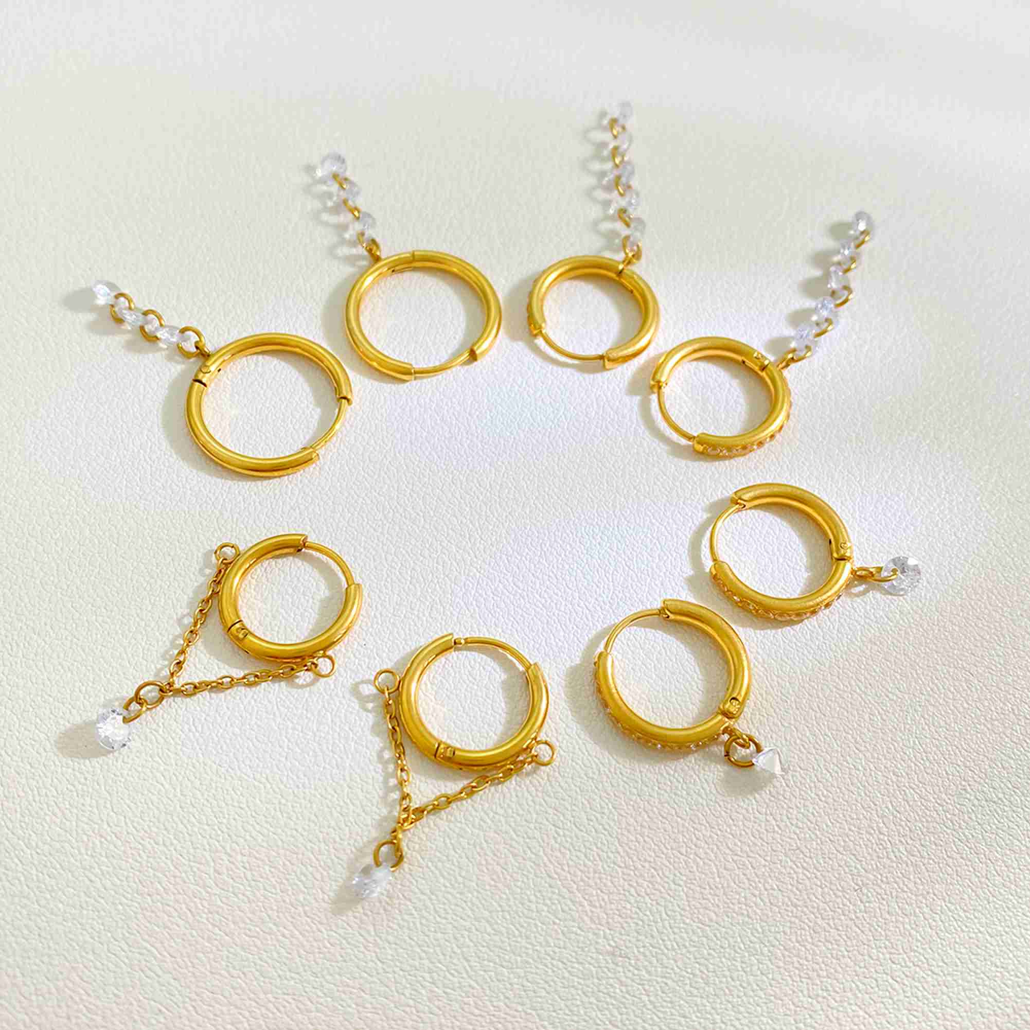 Crystal Gold Plated Huggie Hoop Stainless Steel Earrings Wholesale Hypoallergenic Geometric Waterproof Jewelry for Women - Image 2