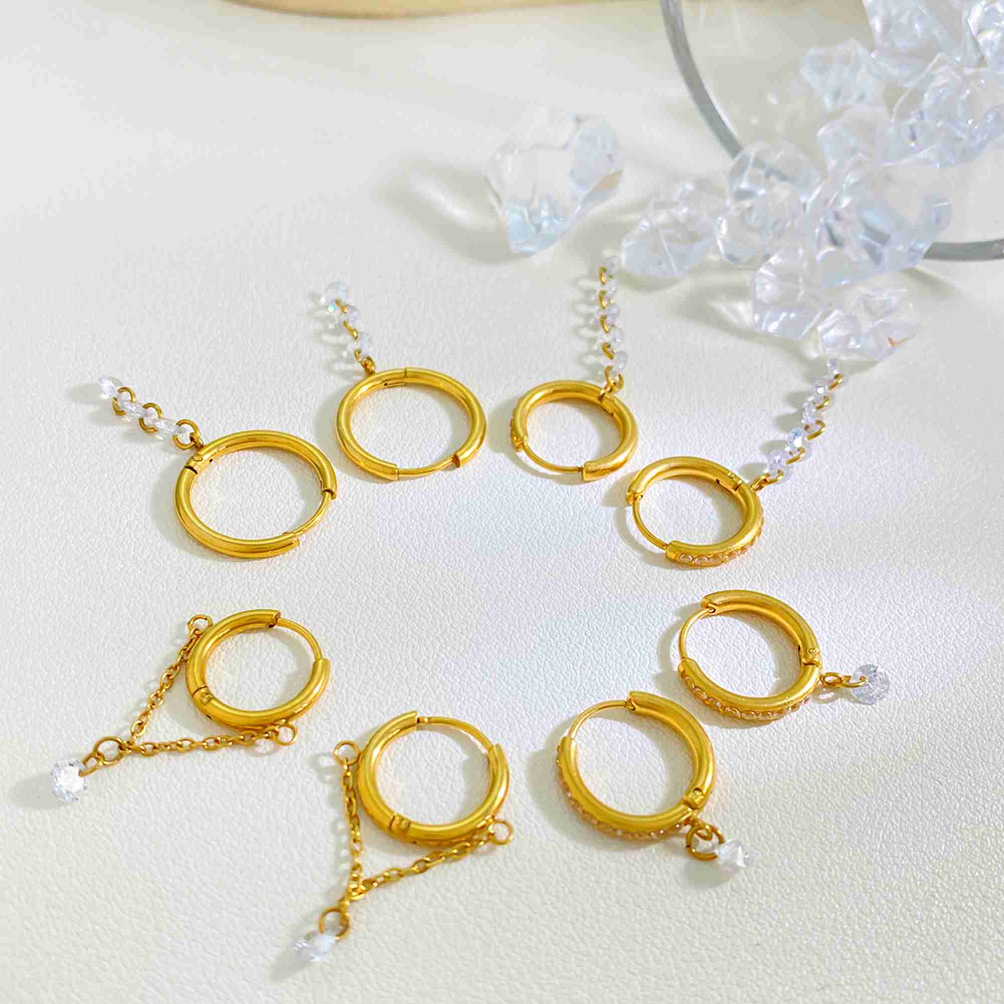 Crystal Gold Plated Huggie Hoop Stainless Steel Earrings Wholesale Hypoallergenic Geometric Waterproof Jewelry for Women - Image 3